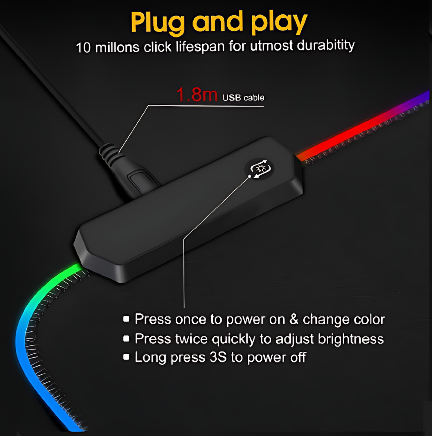 Image of amp RGB Gaming XXL, Non Slip Rubber base With USB Cable, (80X30X4) Non Slip Base Mousepad