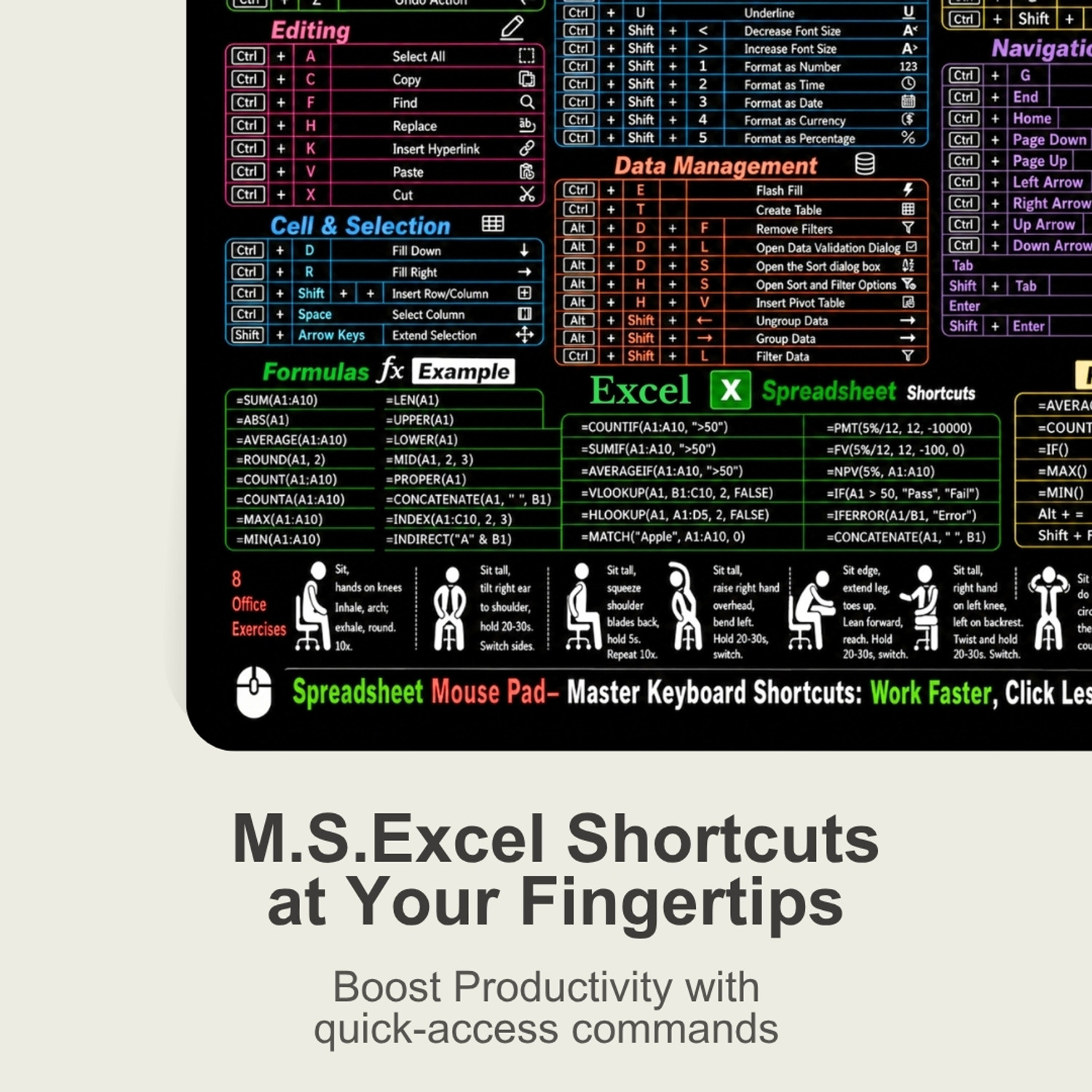 Image of E-DUNIA MS Excel Formula Reference Mouse Pad for Office and Study Work Non Slip Base Mousepad