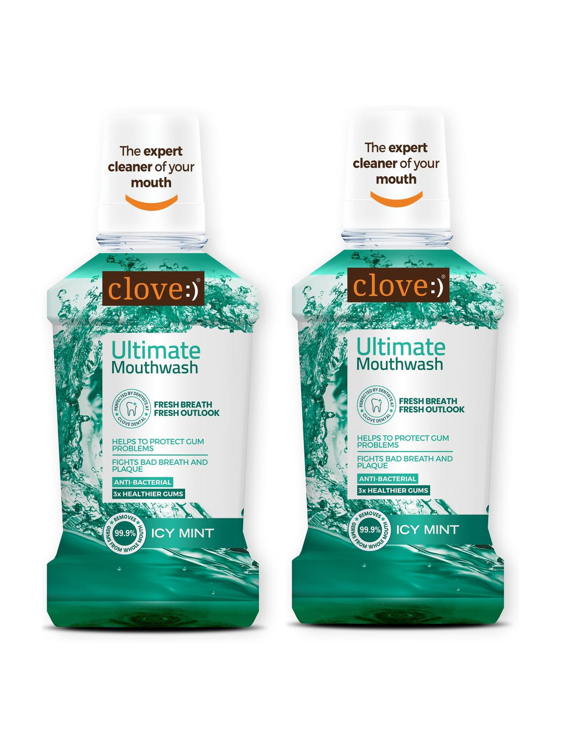 Clove Ultimate Antibacterial Mouthwash Kills 99.0% Germs & Prevents Bad Breath - Cool Mint
