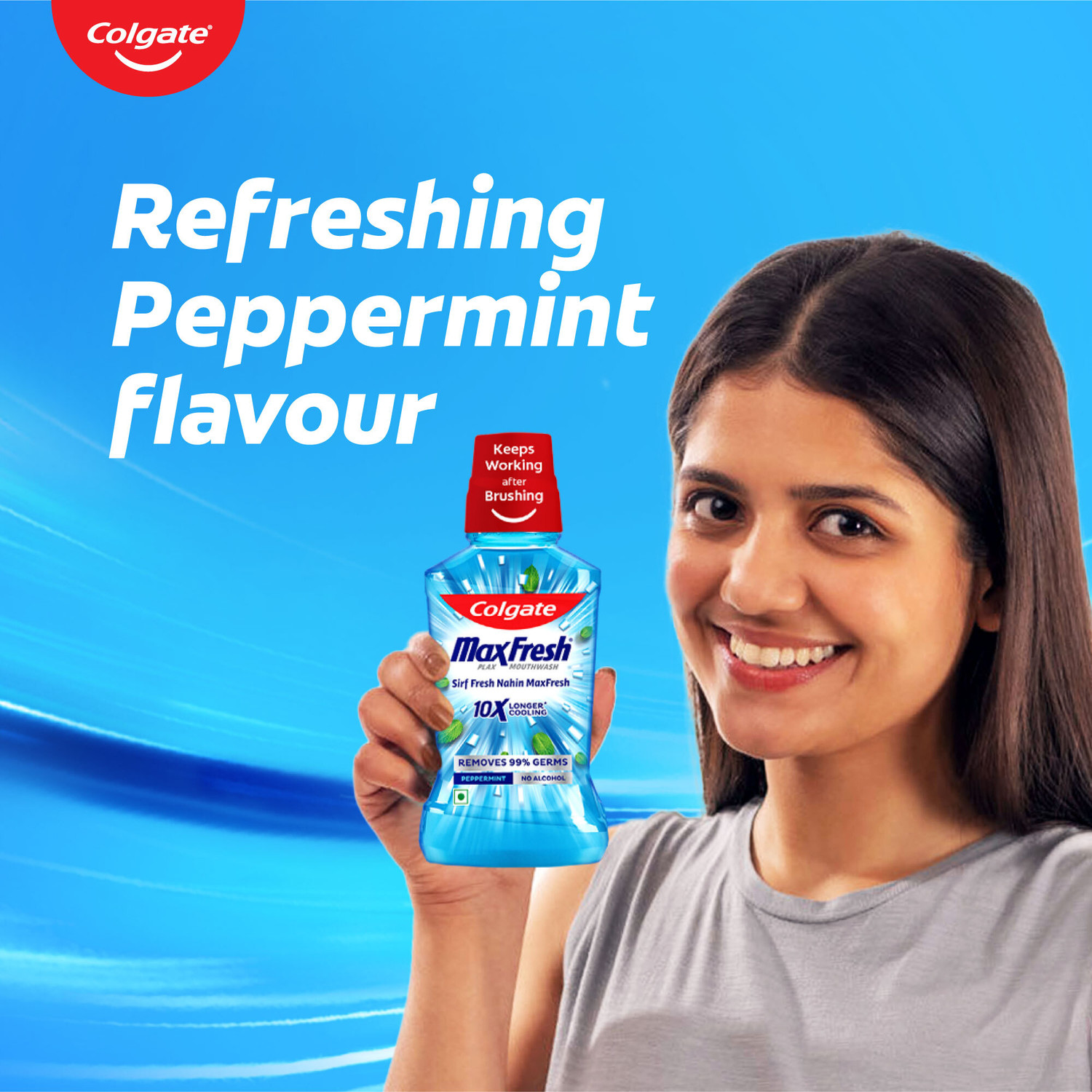 Image of Colgate Maxfresh Plax Antibacterial Mouthwash, 24 /7 Fresh Breath - Peppermint Fresh