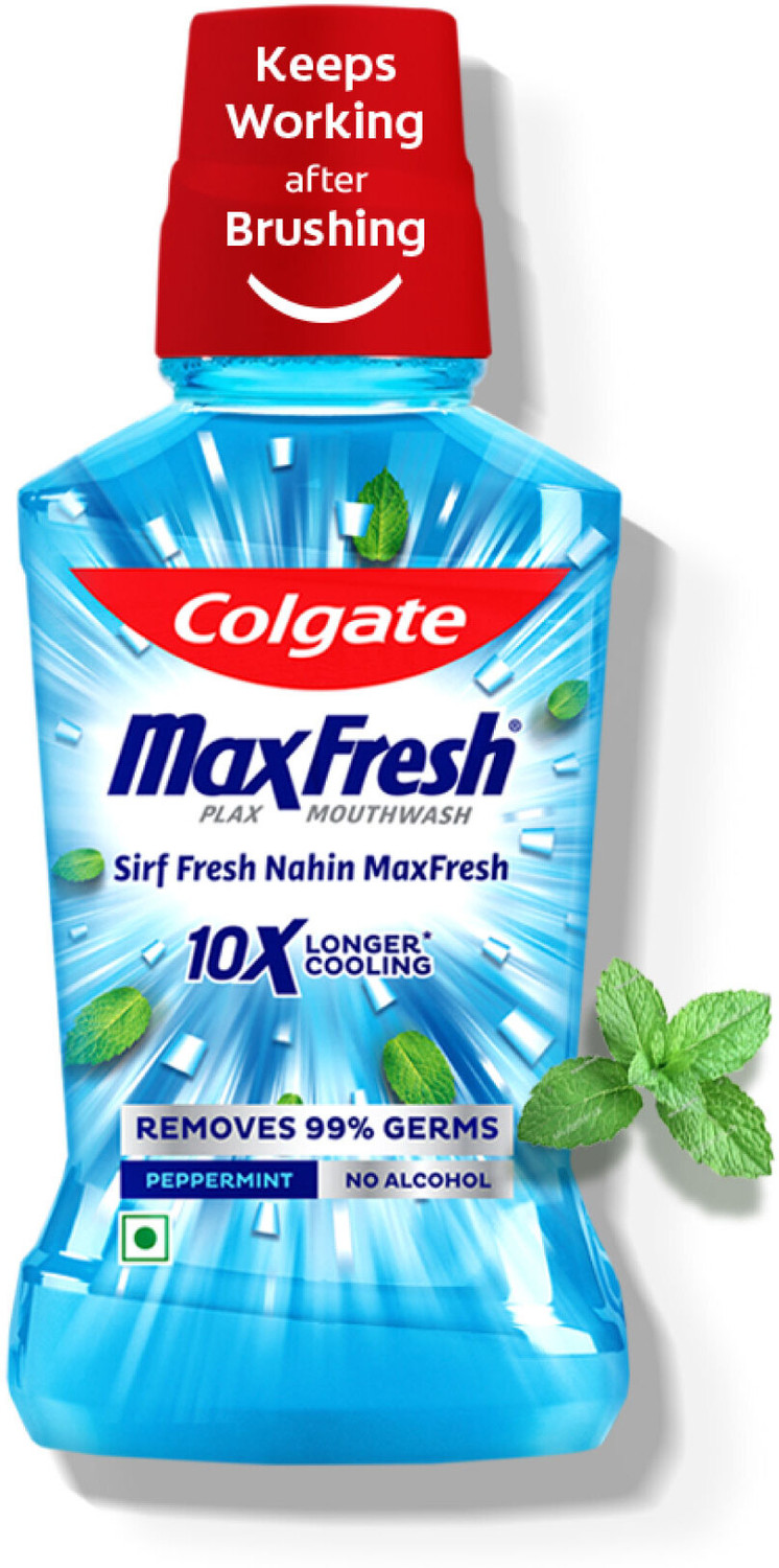 Image of Colgate Maxfresh Plax Antibacterial Mouthwash, 24 /7 Fresh Breath - Peppermint Fresh