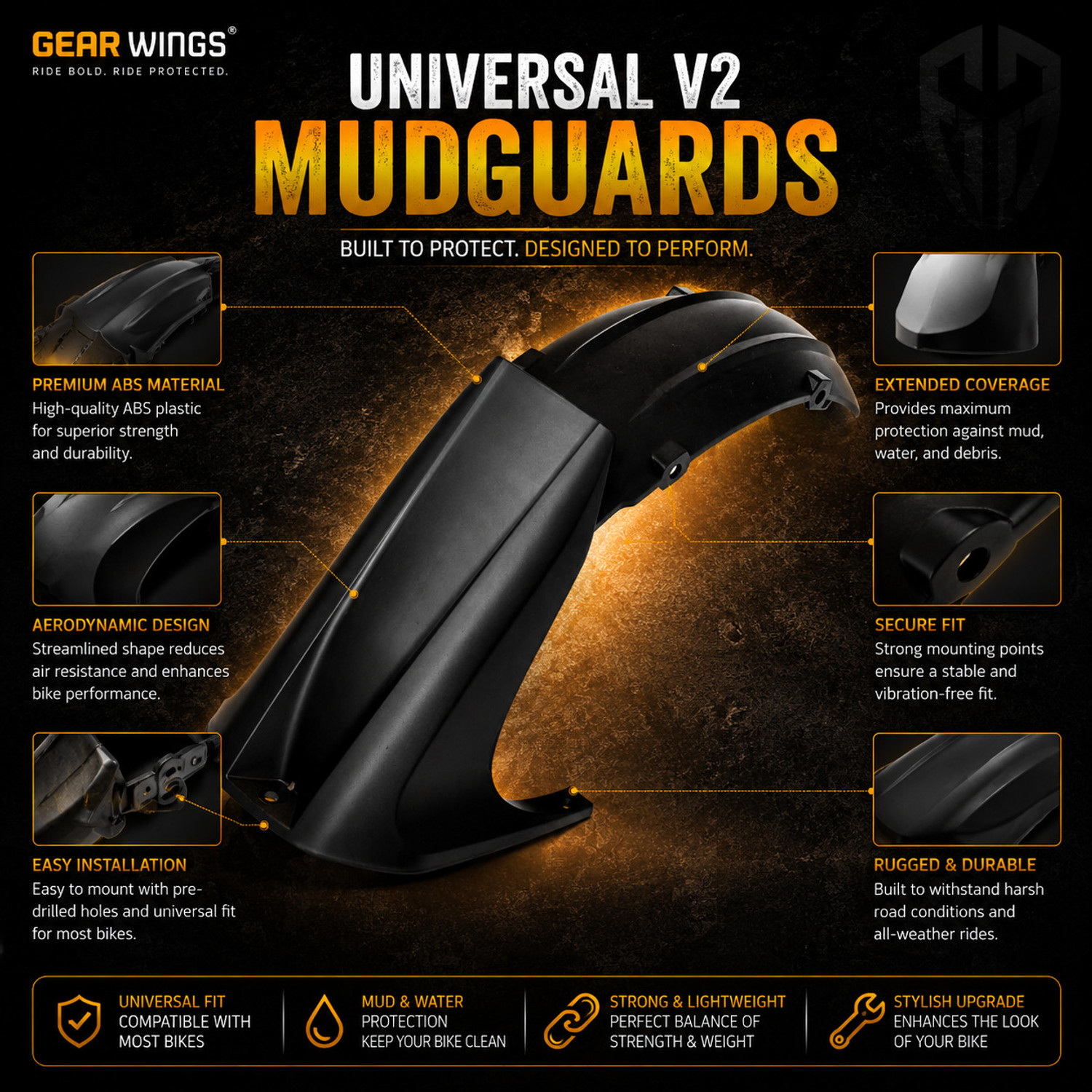 Image of GEAR WINGS Rear Mud Guard For Universal For Bike NA NA