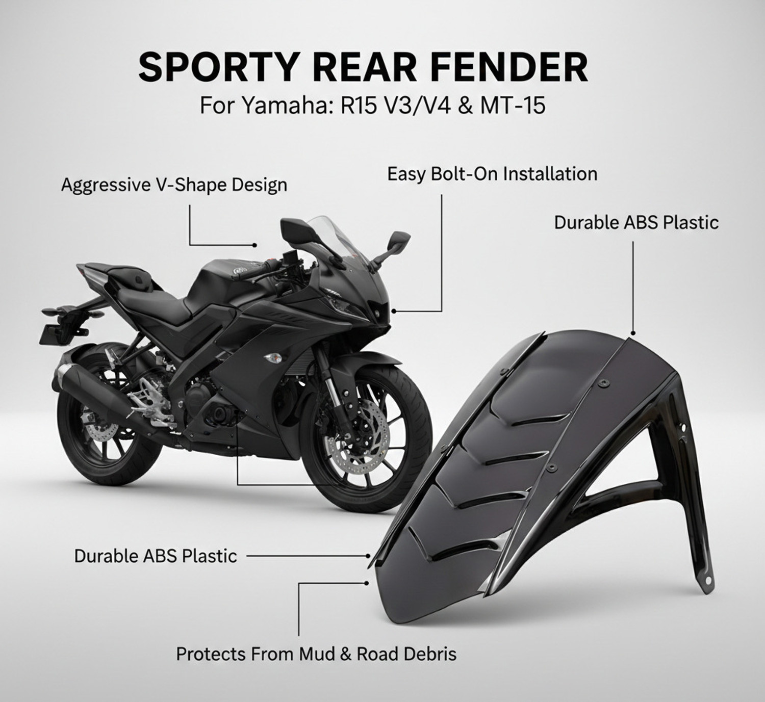 Image of Kridha Enterprises Rear Mud Guard For Yamaha R15 NA