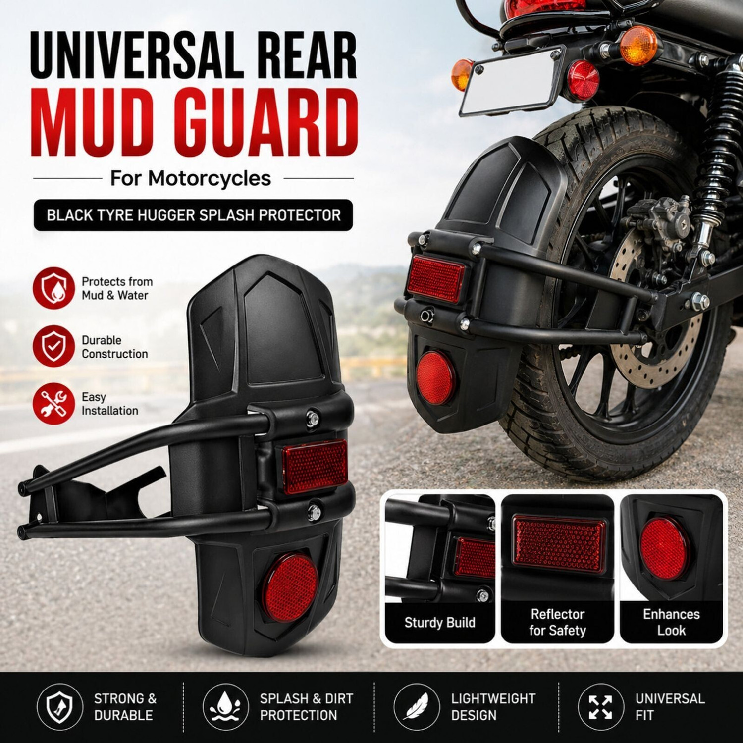 Image of cross hooks Rear Mud Guard For Universal For Bike Universal For Bike 2020