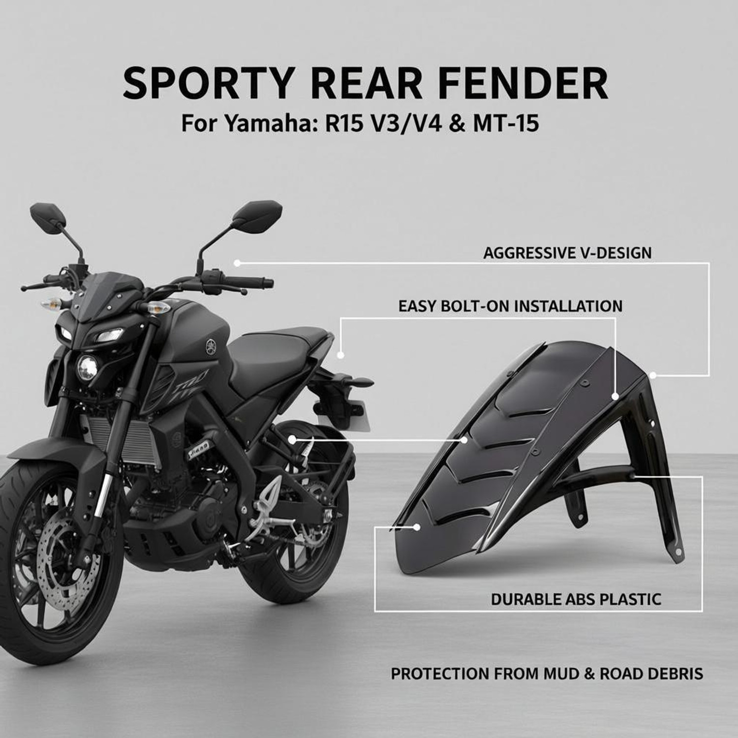 Image of Kridha Enterprises Rear Mud Guard For Yamaha R15 NA