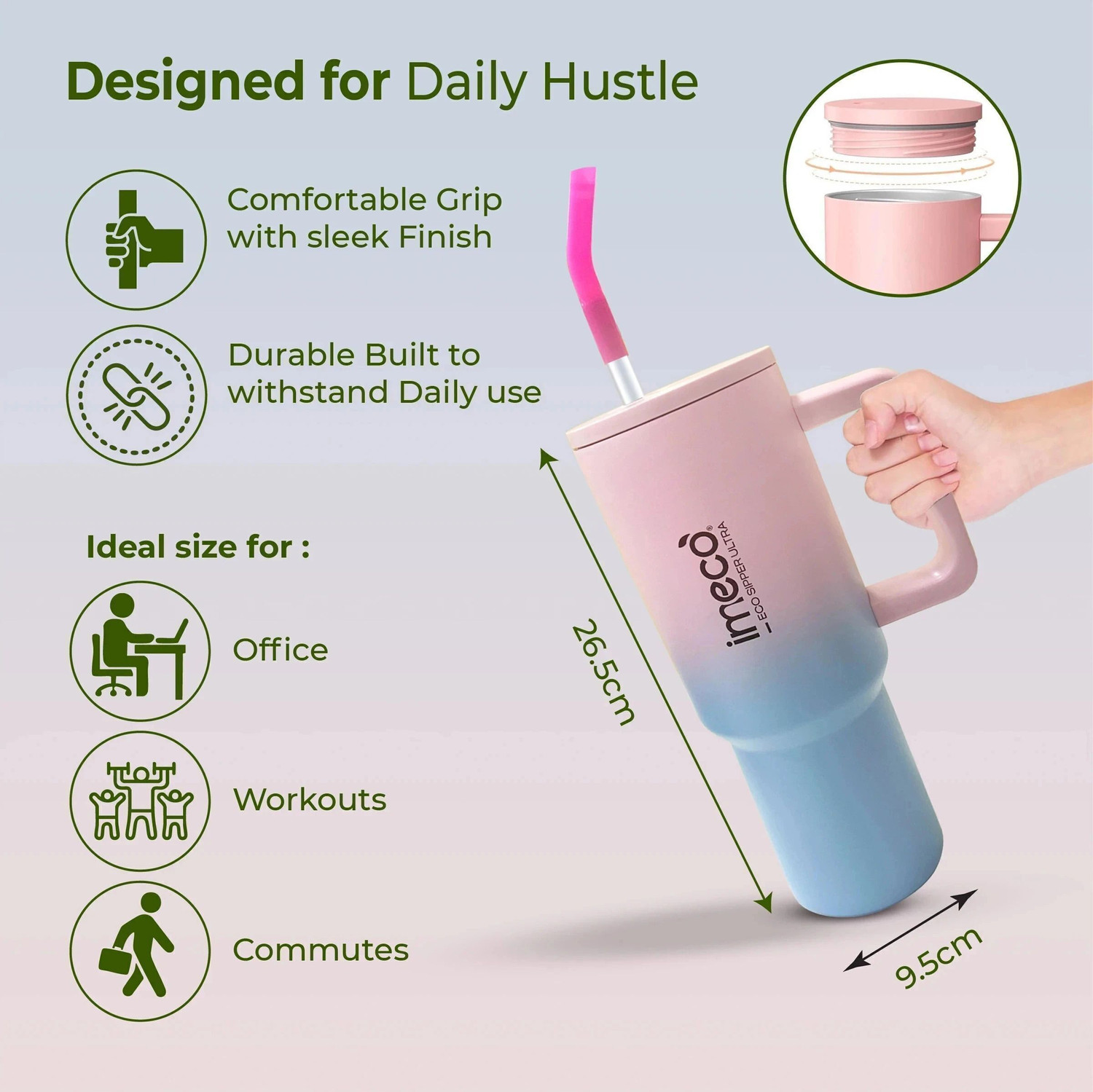 Image of IMECO ECO SIPPER ULTRA Stainless Steel Sipper with Straw & Straw Cleaner - Gradient | Stainless Steel Tumbler