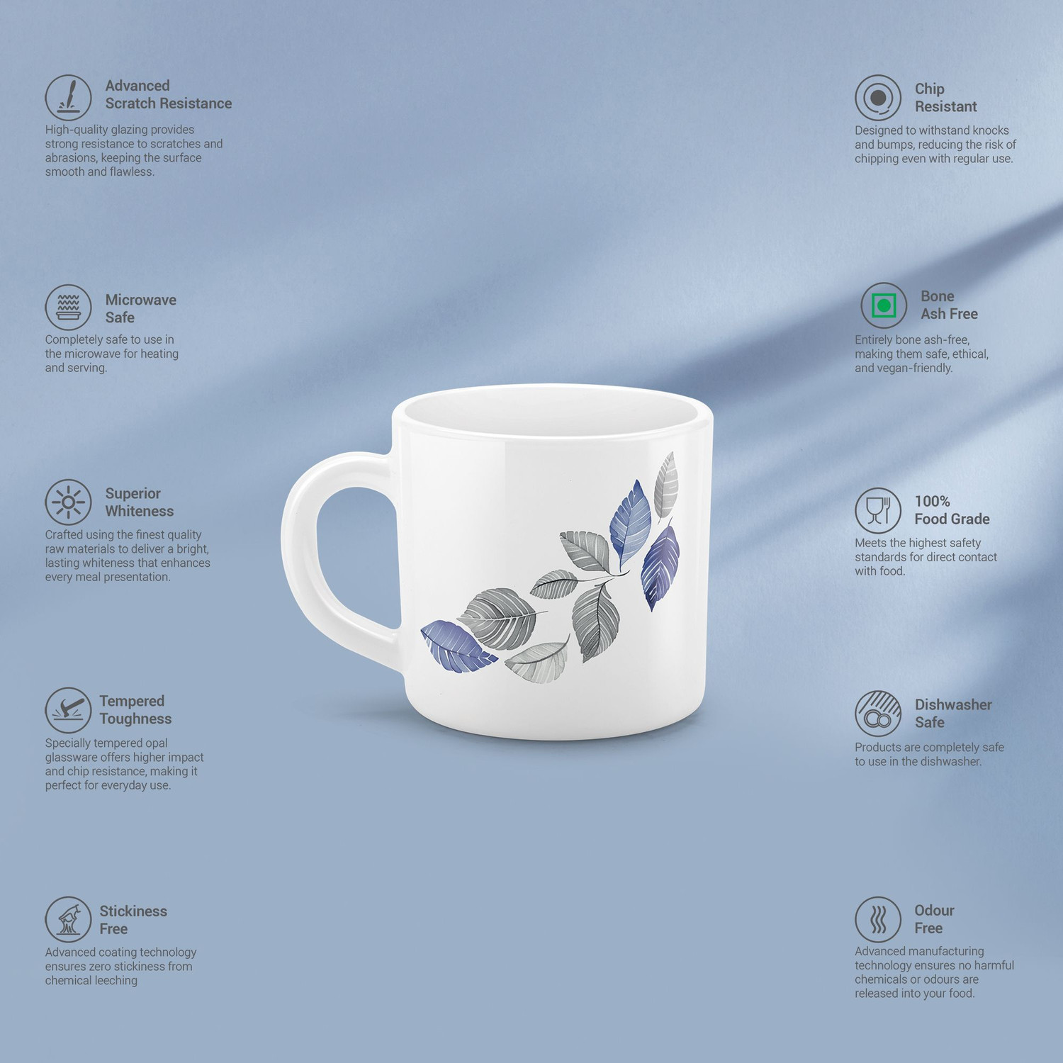 Image of TREO Opalware Amara 18 Lunis Cup Set of 6 White Crockery Set for Daily Use & Gifting Opalware Coffee Mug