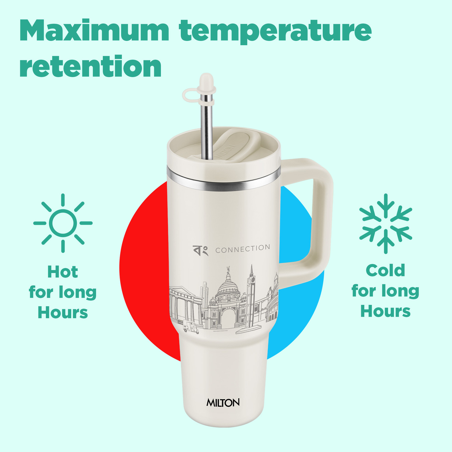 Image of MILTON Malmo 1200 Thermosteel Vacuum Insulated Tumbler 1100 ml with Straw Kolkata Beige Stainless Steel Tumbler