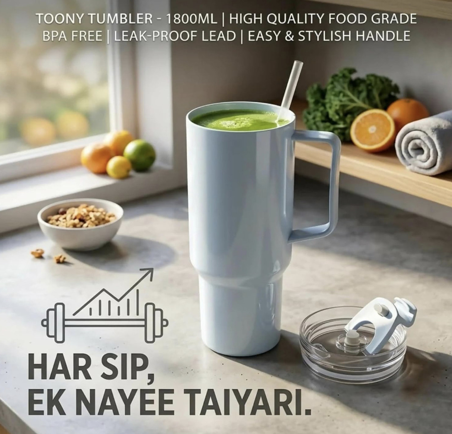 Image of tonny Hydration Tumbler with Straw & Handle Reusable for Juice,Cold Drinks Plastic Tumbler