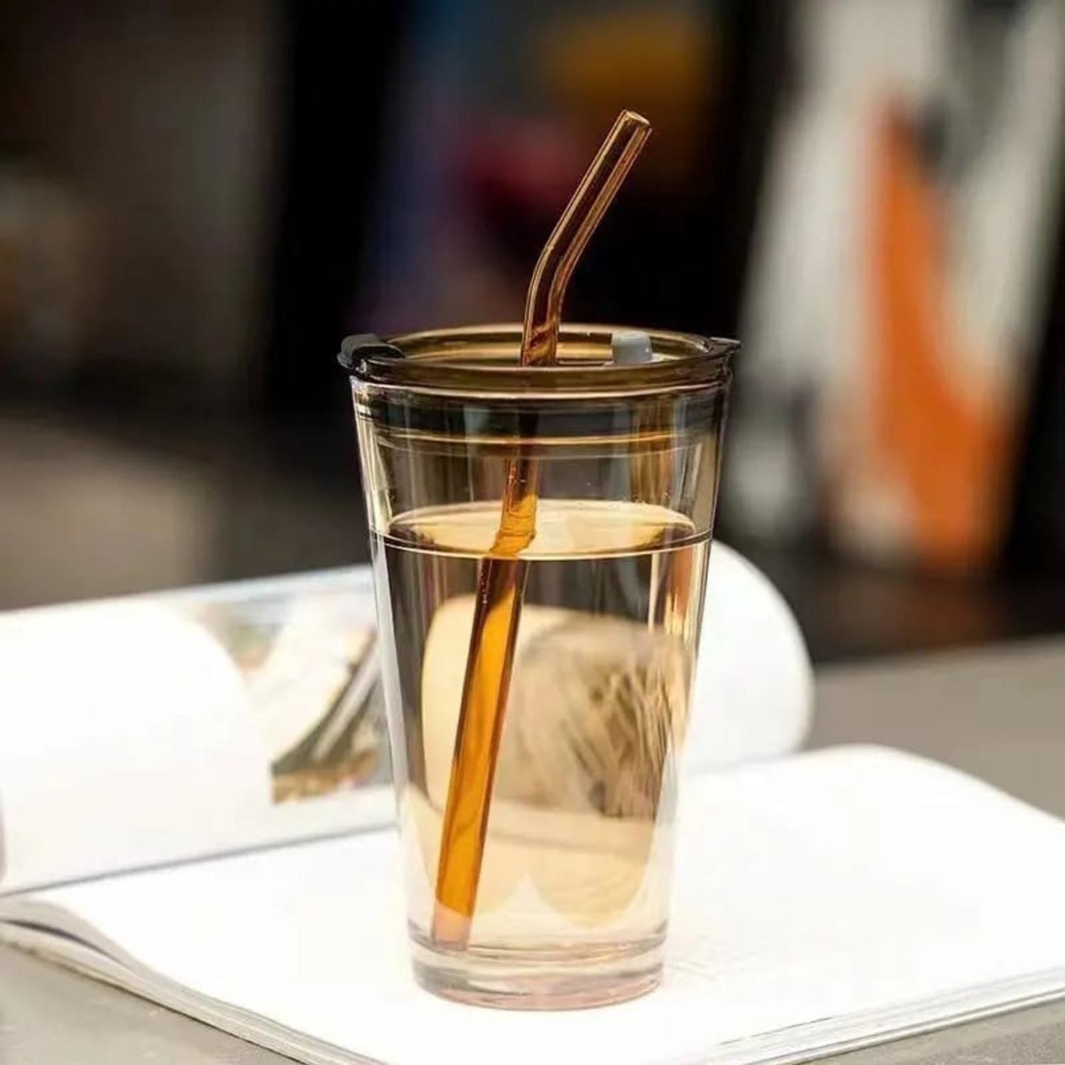 Image of MMTSWorld Reusable Glass Coffee Sipper Tumbler with Straw and Lid Glass Coffee Mug