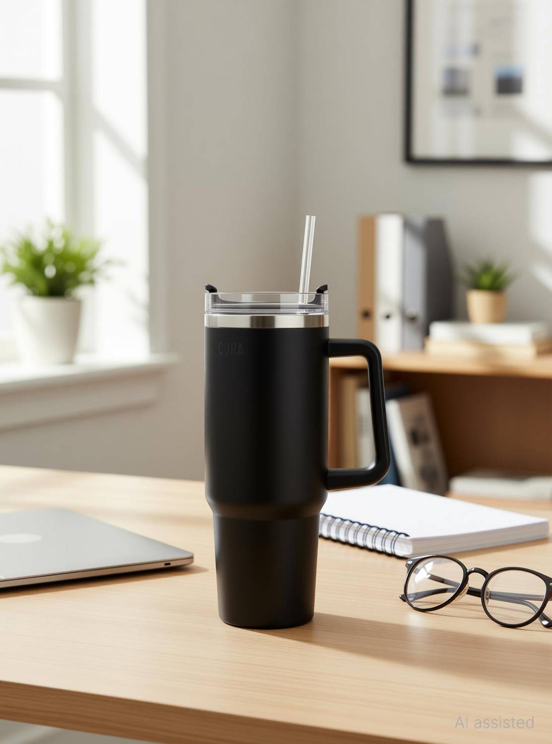 Ojra Stainless Steel Tumbler with Handle and Straw Lid - Image 2