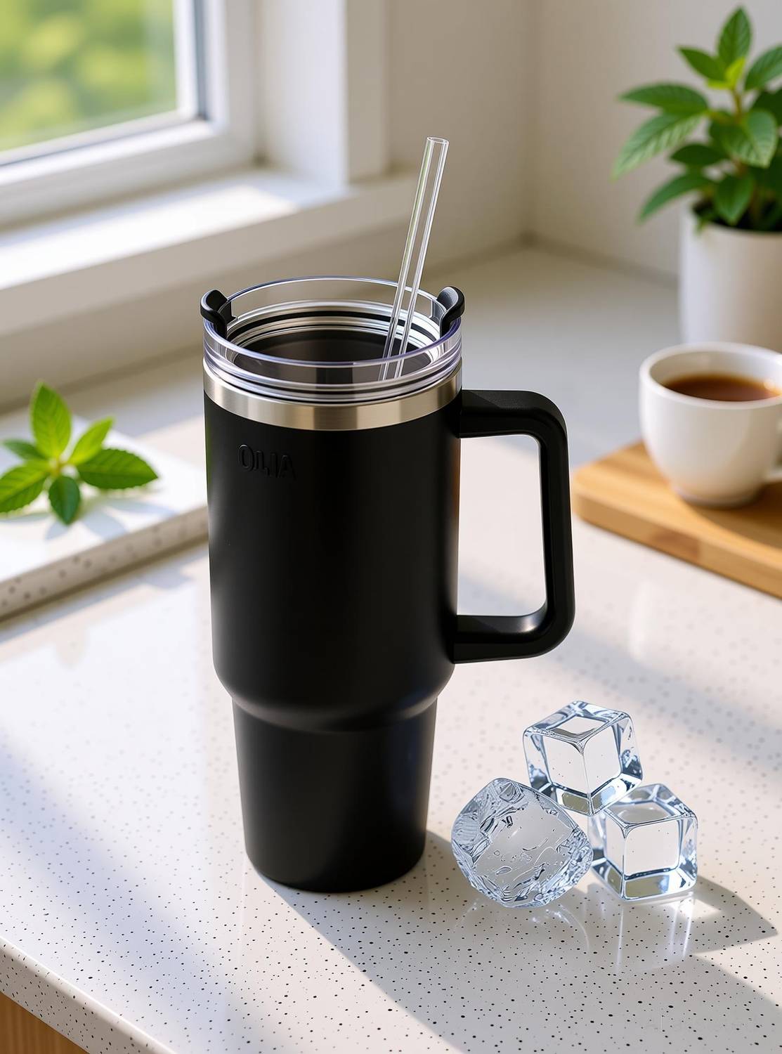 Ojra Stainless Steel Tumbler with Handle and Straw Lid - Image 3
