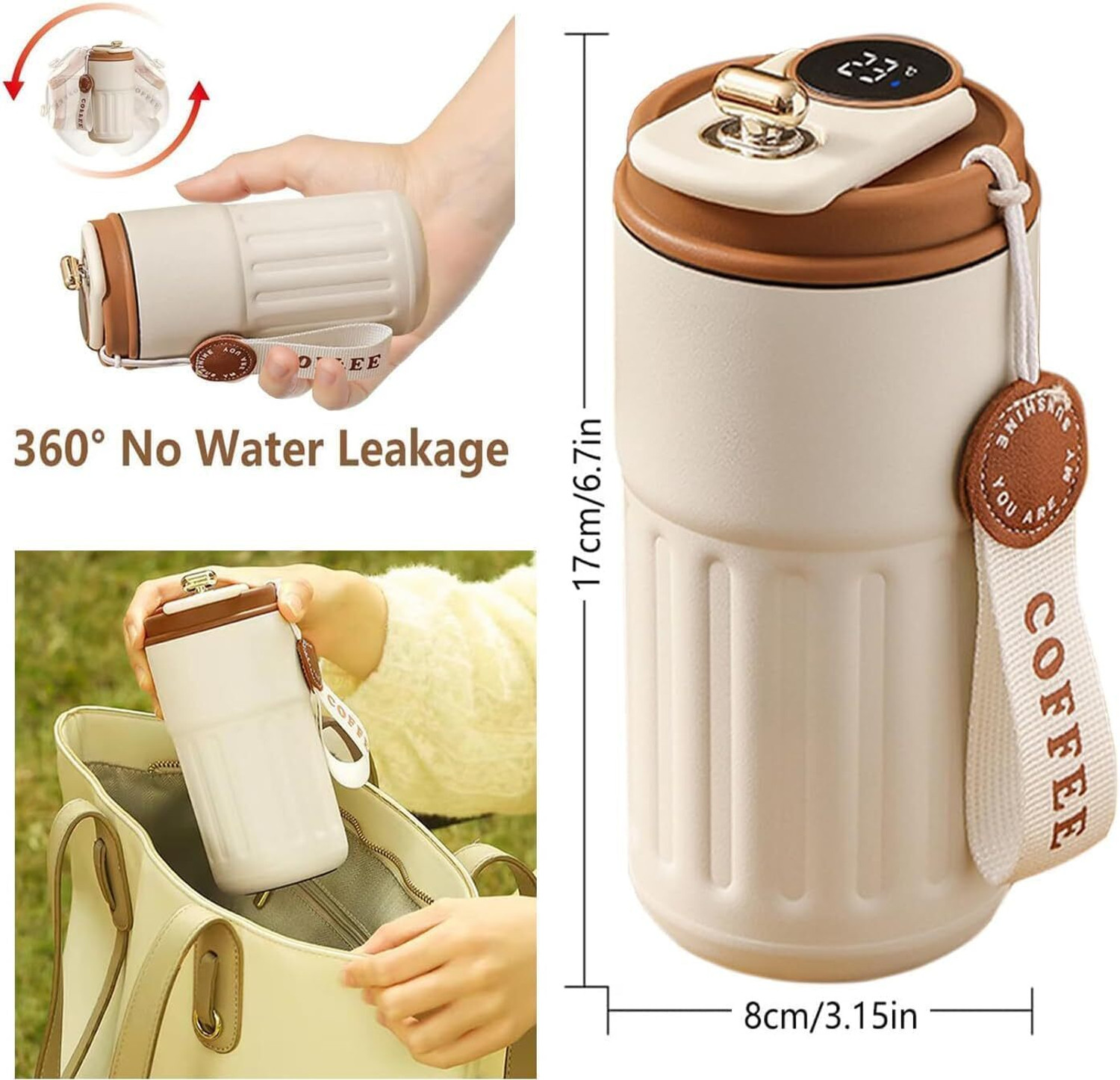 Image of jaswanthstore Coffee Cup Digital Display, Thermos Flasks, 460 ml Stainless Steel Coffee Mug