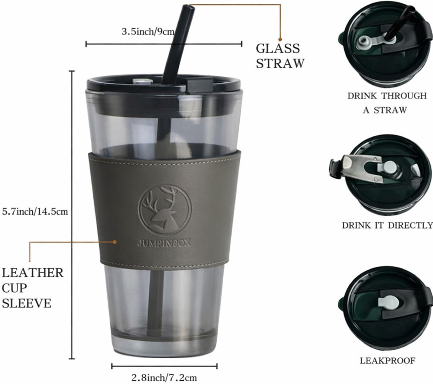 Image of Wallsenterprise Glass Coffee Cup with Straw & Sleeve | Cold Coffee Glass Tumbler Glass Coffee Mug