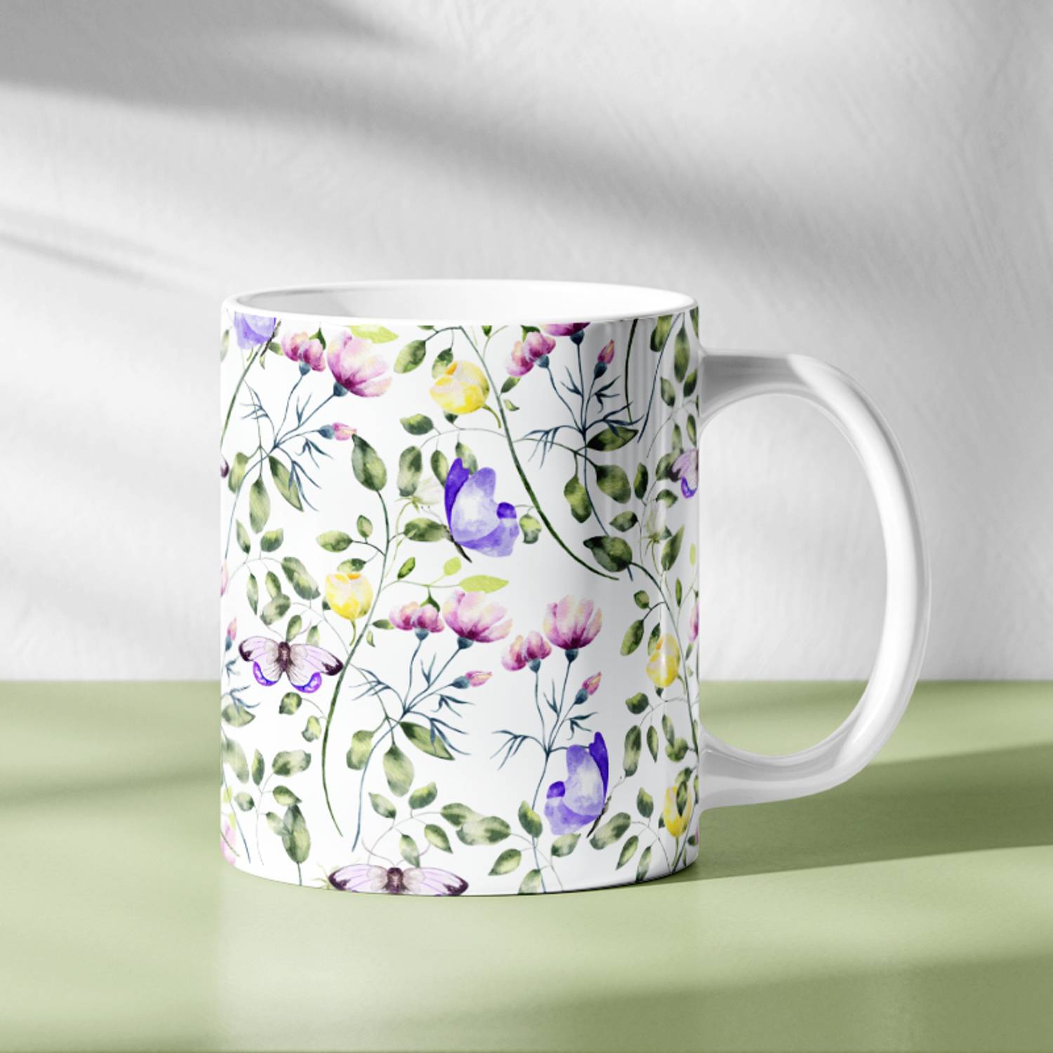adive agencies Floral Pattern Printed White Ceramic Coffee 325 ml Ceramic Coffee Mug
