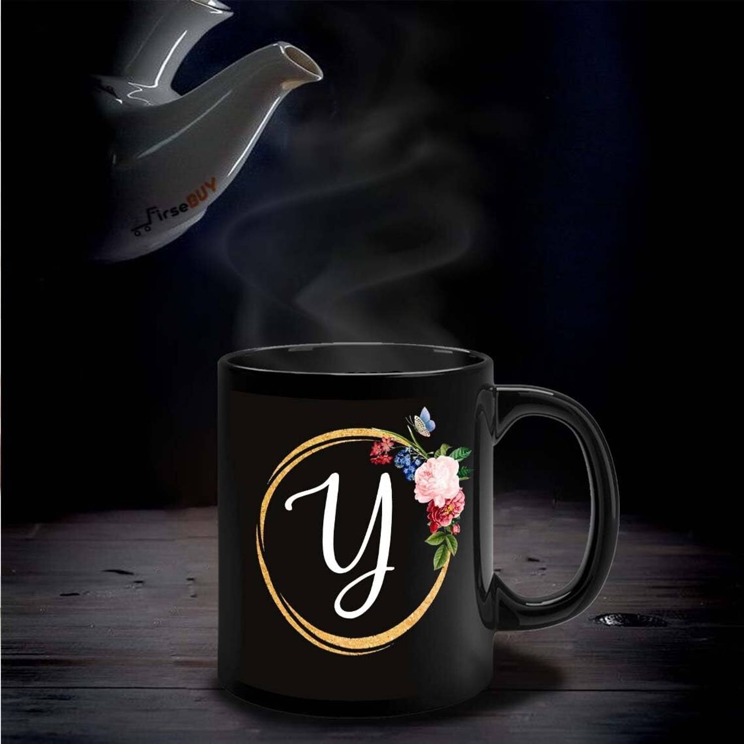 FirseBUY R Letters Coffee Cup and Keychain - Initial A-Z Alphabet