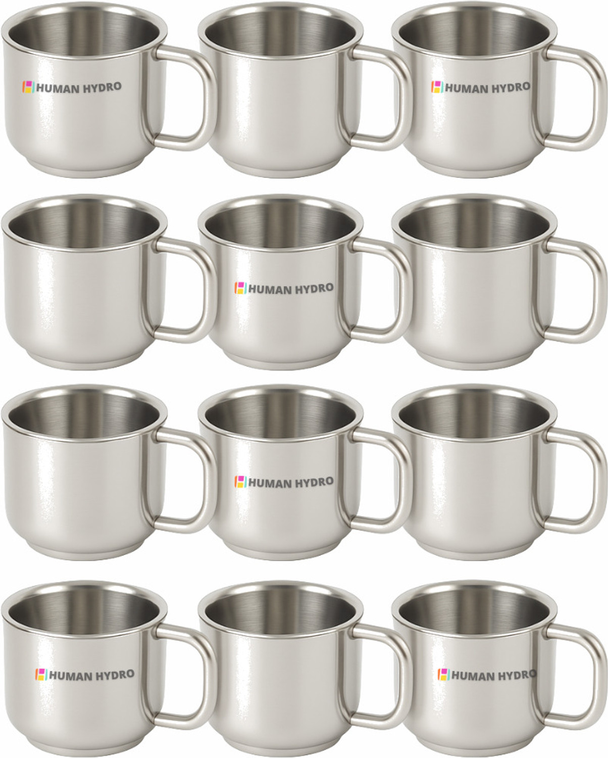 Image of Human Hydro Tea Cups | 12-Piece Prime Steel Premium Large Coffees Stainless Steel Coffee Mug