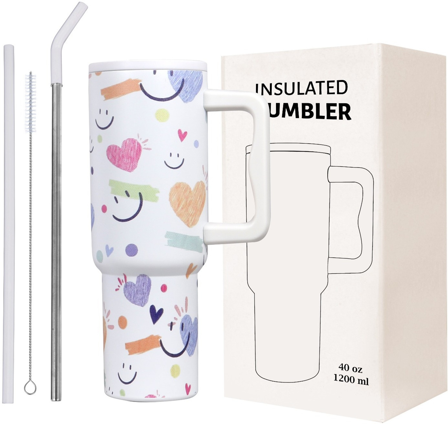 Image of BATBIRD 3rd Gen White Smiley Tumbler Stainless Steel Tumbler