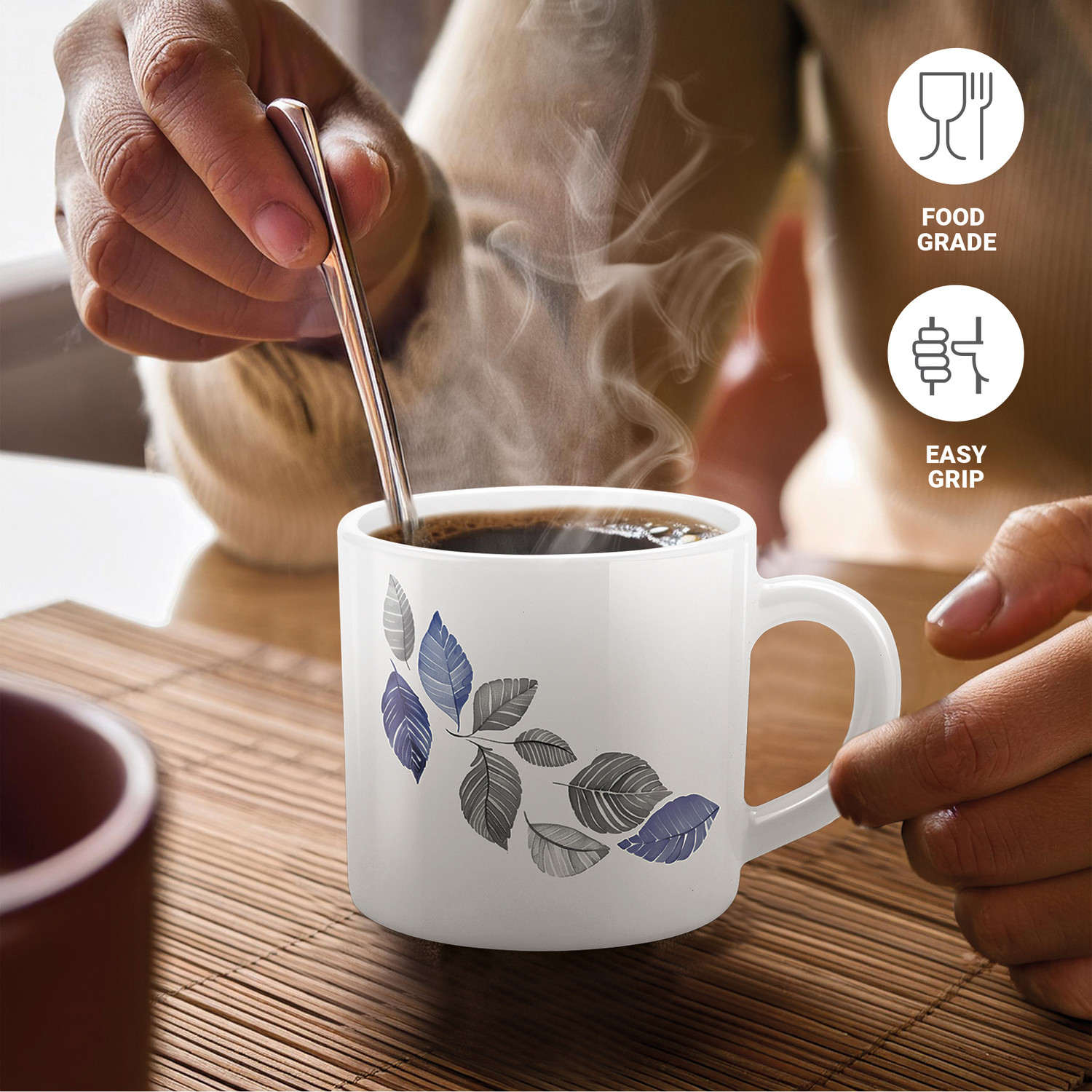 Image of TREO Opalware Amara 18 Lunis Cup Set of 6 White Crockery Set for Daily Use & Gifting Opalware Coffee Mug