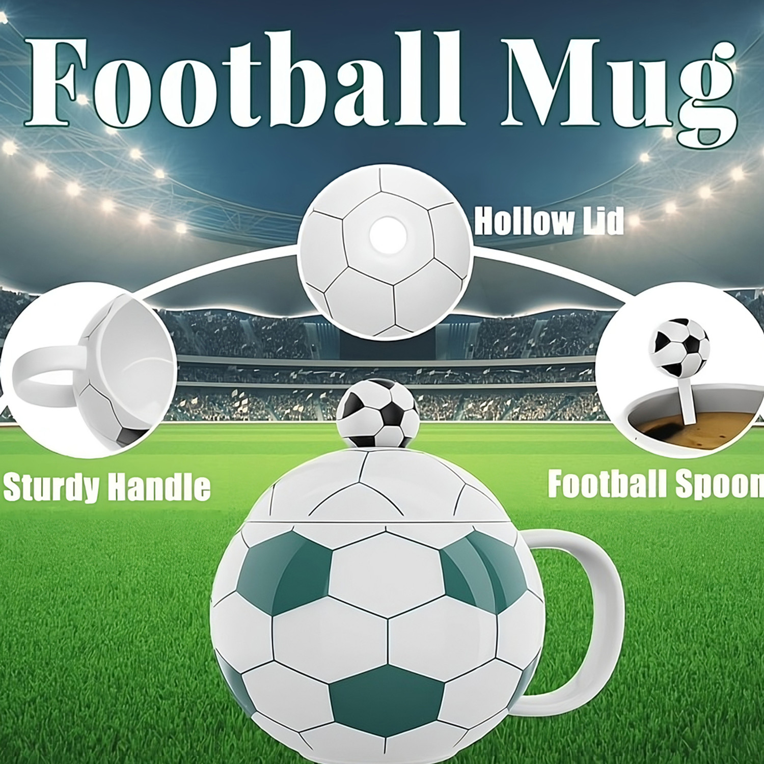 Image of BONZEAL Soccer Football Green Premium Coffee Tea Cup 400 ml Gift For Birthday Ceramic Coffee Mug