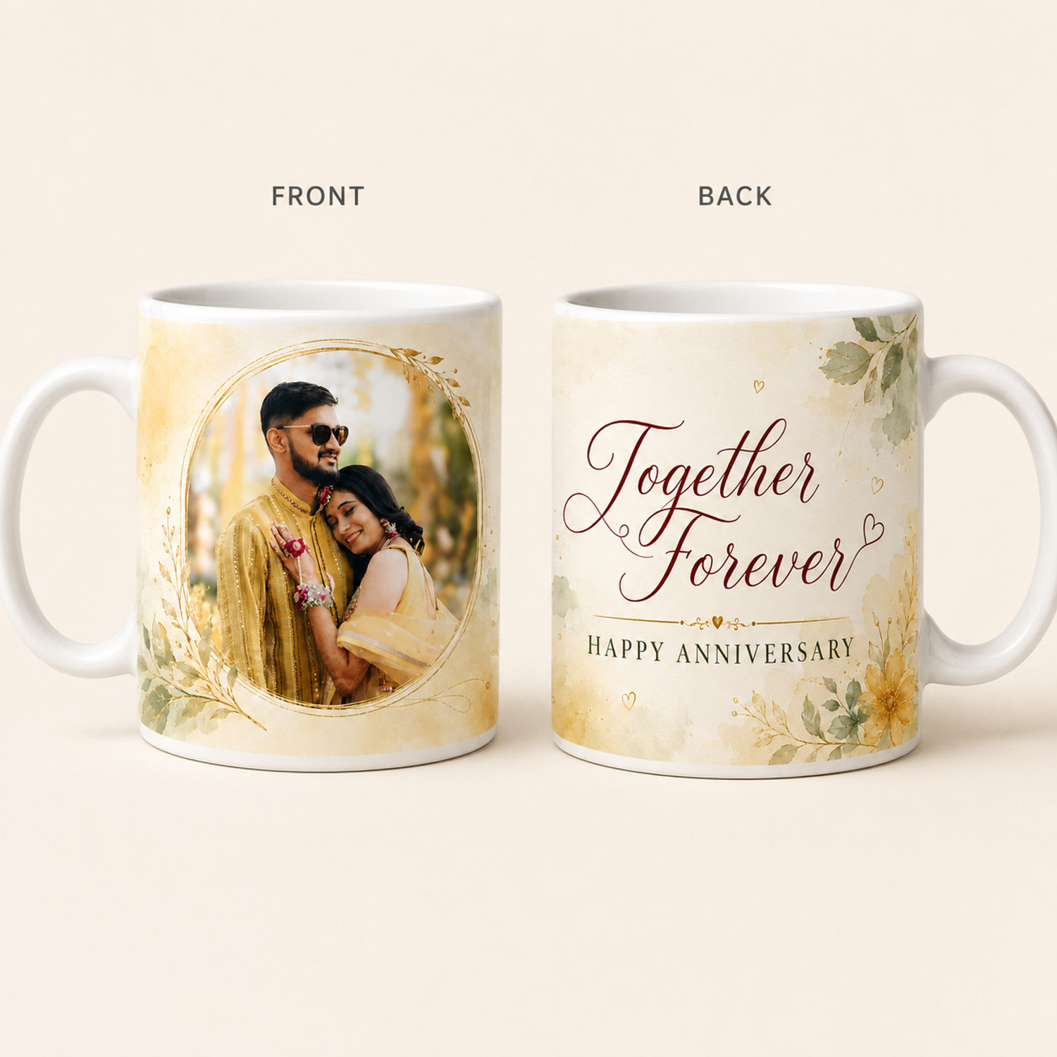 Image of Rudhransh creation Personalized Anniversary Photo for Couple Ceramic Coffee Mug