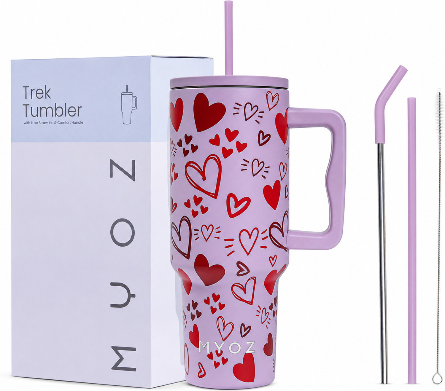 Image of MYOZ Stainless Steel Vacuum Double Insulated Tumbler with Lid, Handle & Straw (MAUVE) Stainless Steel Tumbler