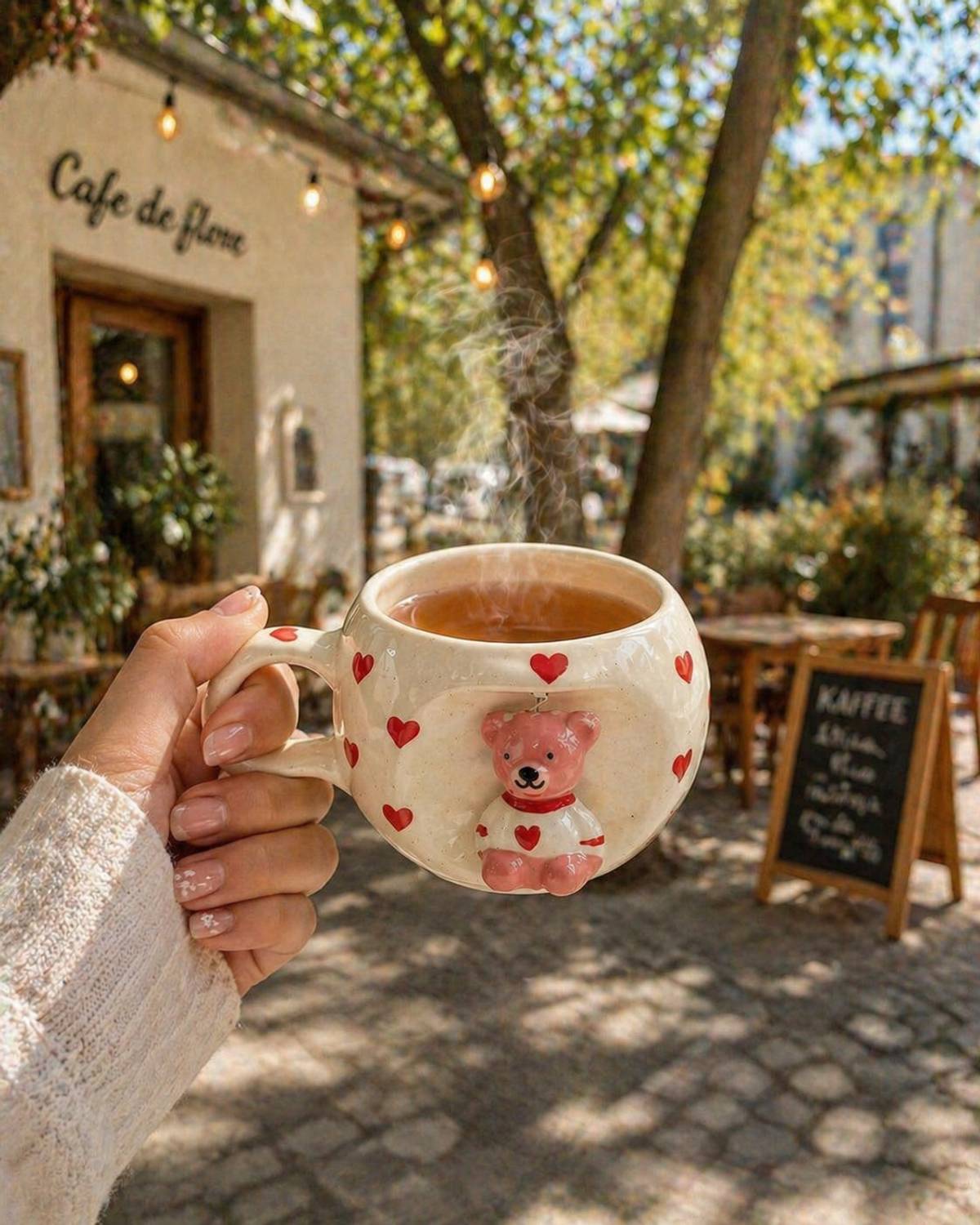 buy and fun Cute Teddy Heart Ceramic Coffee Gift Cup for Girls Couple Aesthetic Ceramic Coffee Mug