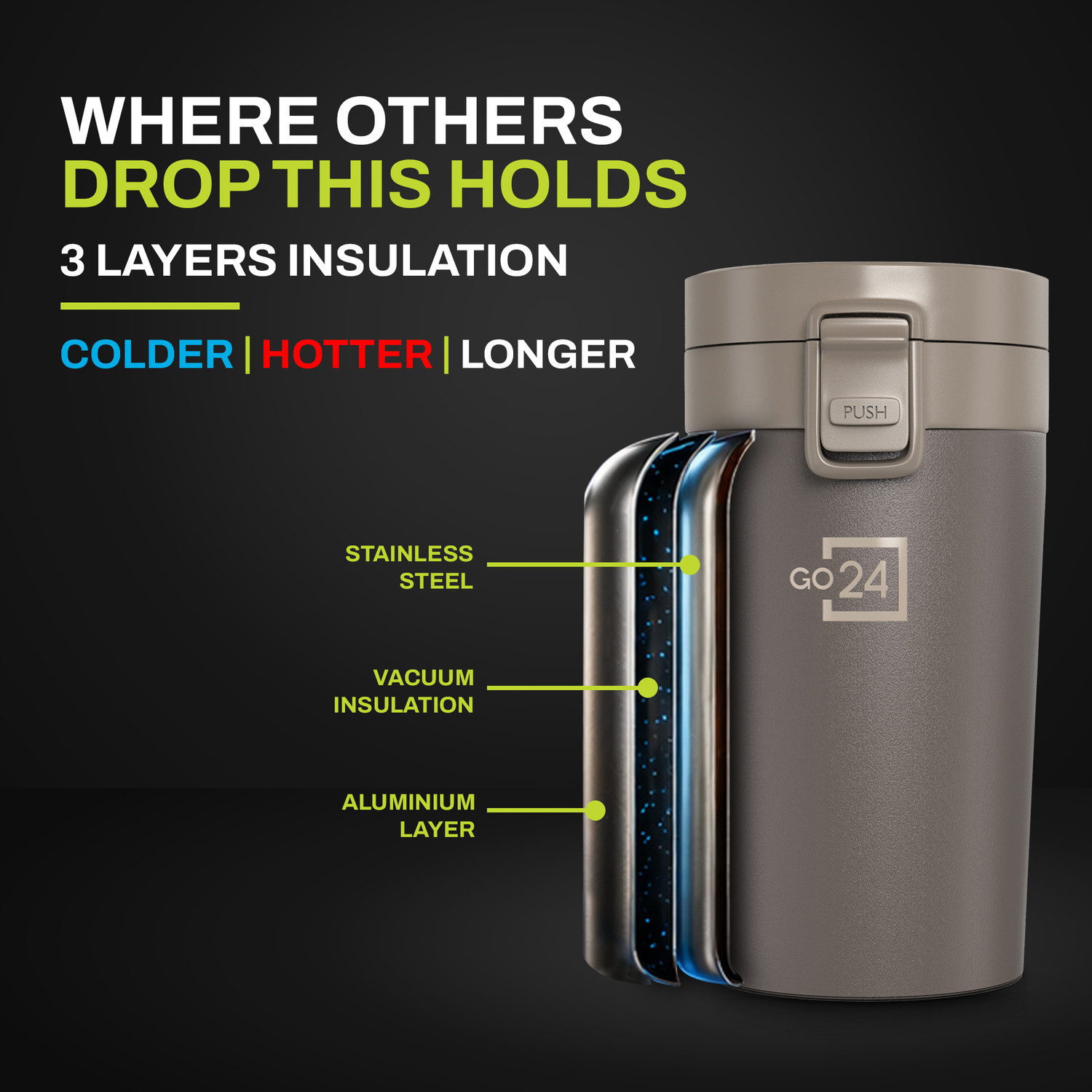 Image of Go24 Cocoa Vacuum Insulated Hot & Cold Spill Proof Stainless Steel Coffee Mug