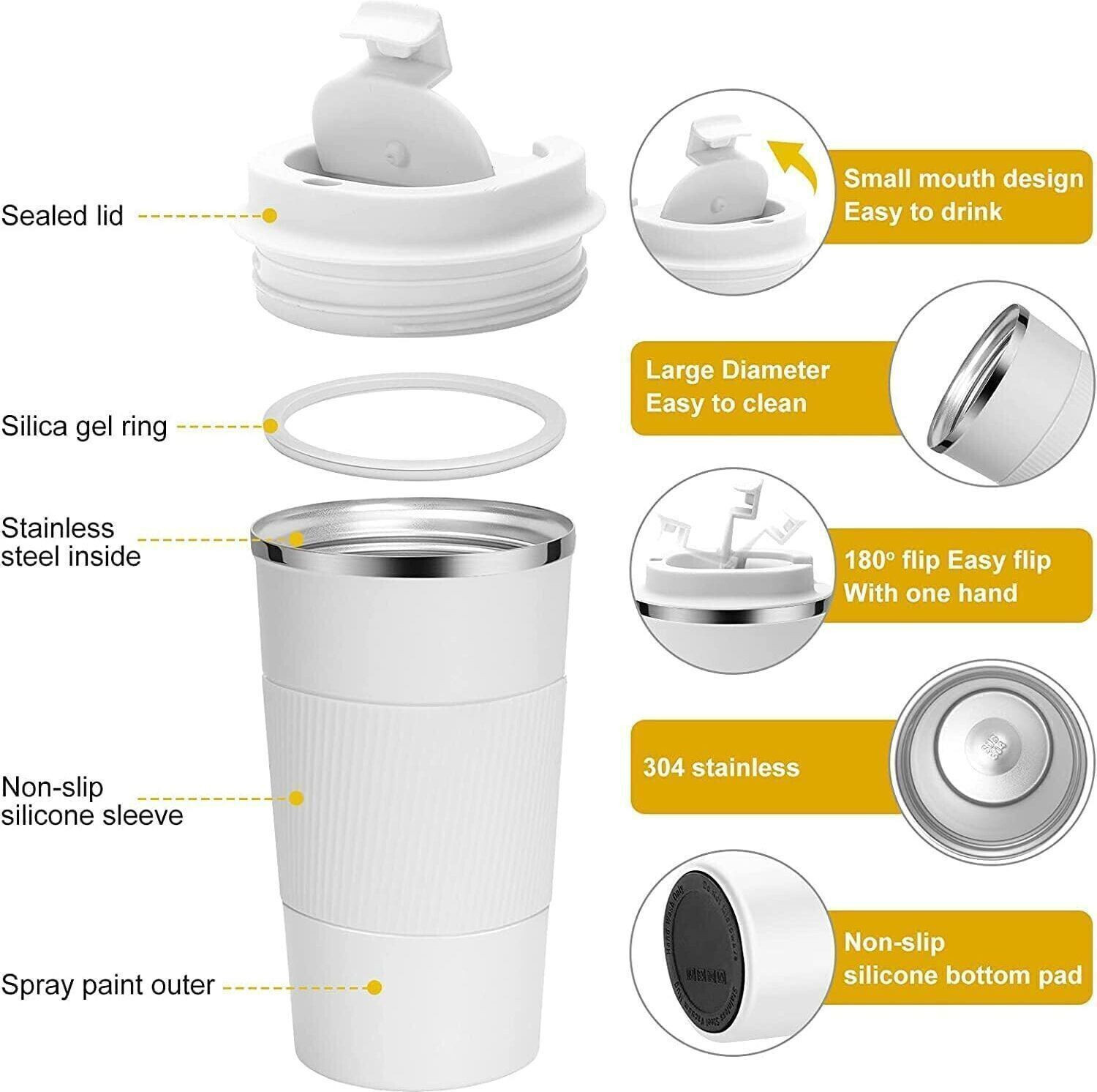 Image of AANZIA Vacuum Insulation Stainless Steel Reusable for Hot Cold Coffee (White, 510 Ml) Stainless Steel Coffee Mug