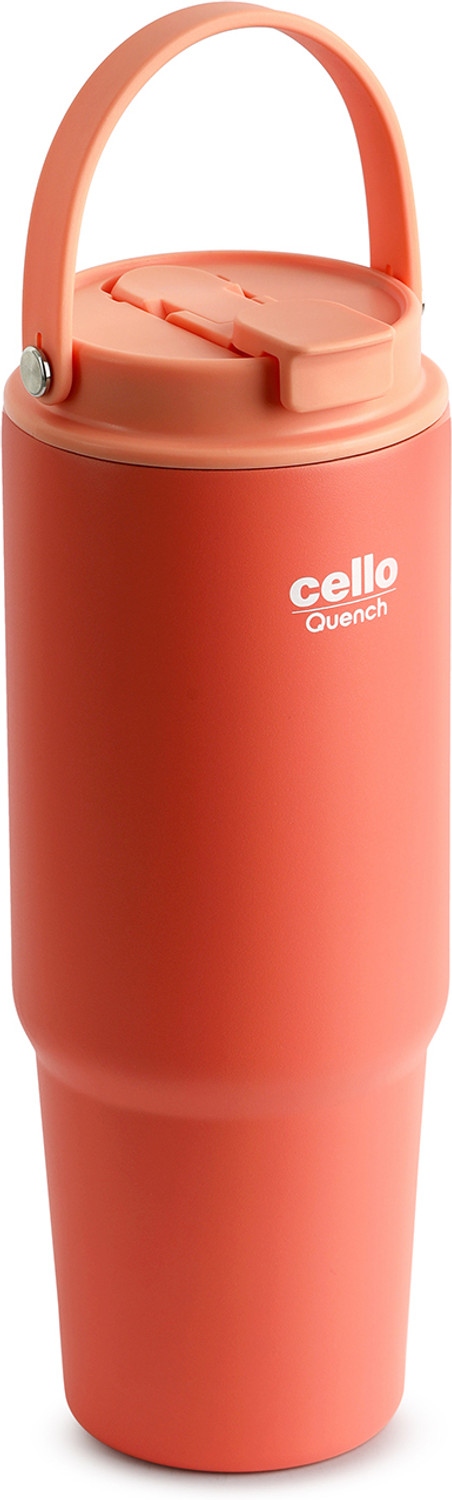 Image of cello Quench Go 850 ISI Certified Double Wall Vacuum Insulated Tumbler with Lid, Peach Stainless Steel Tumbler