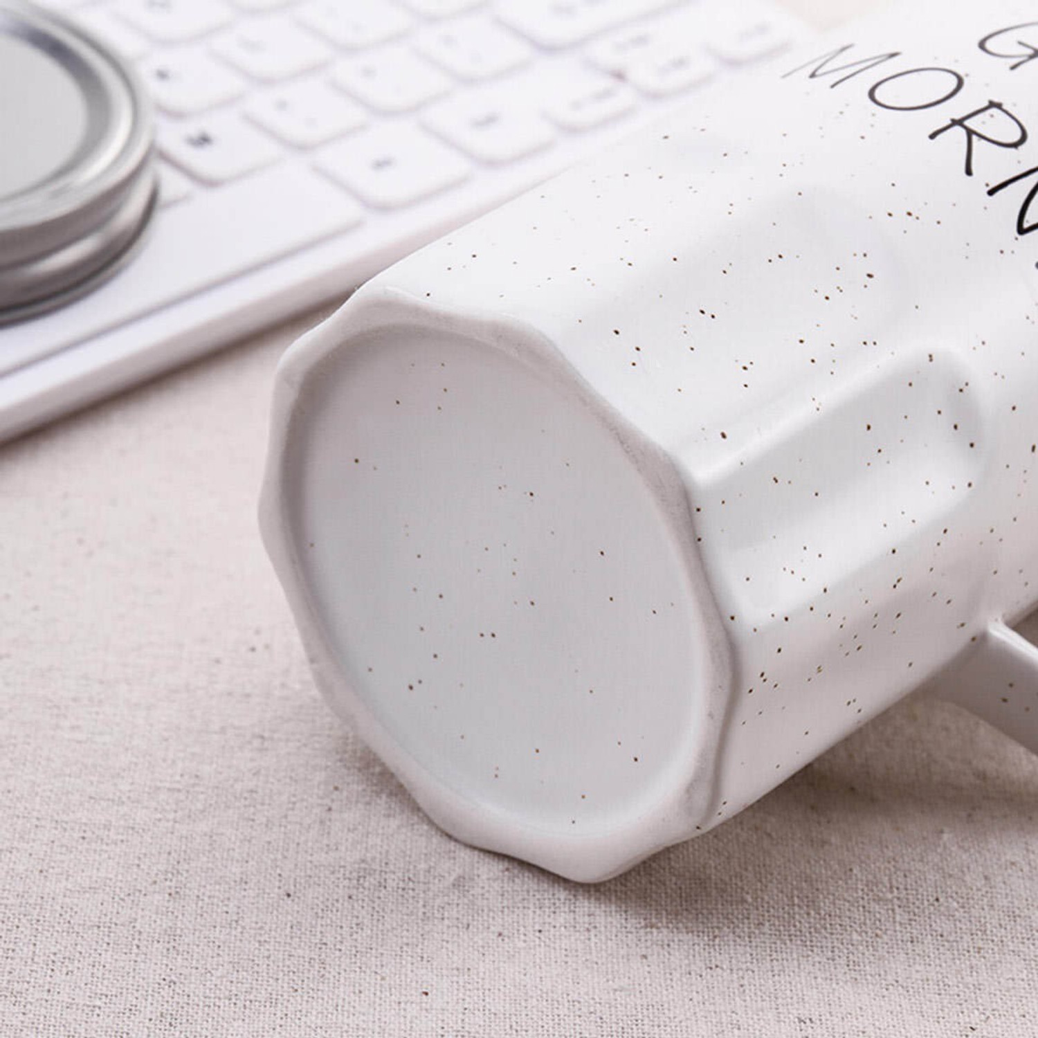 Image of BONZEAL New Quoted Good Morning Printed Jar with Glass Straw With Lid Ceramic Coffee Mug