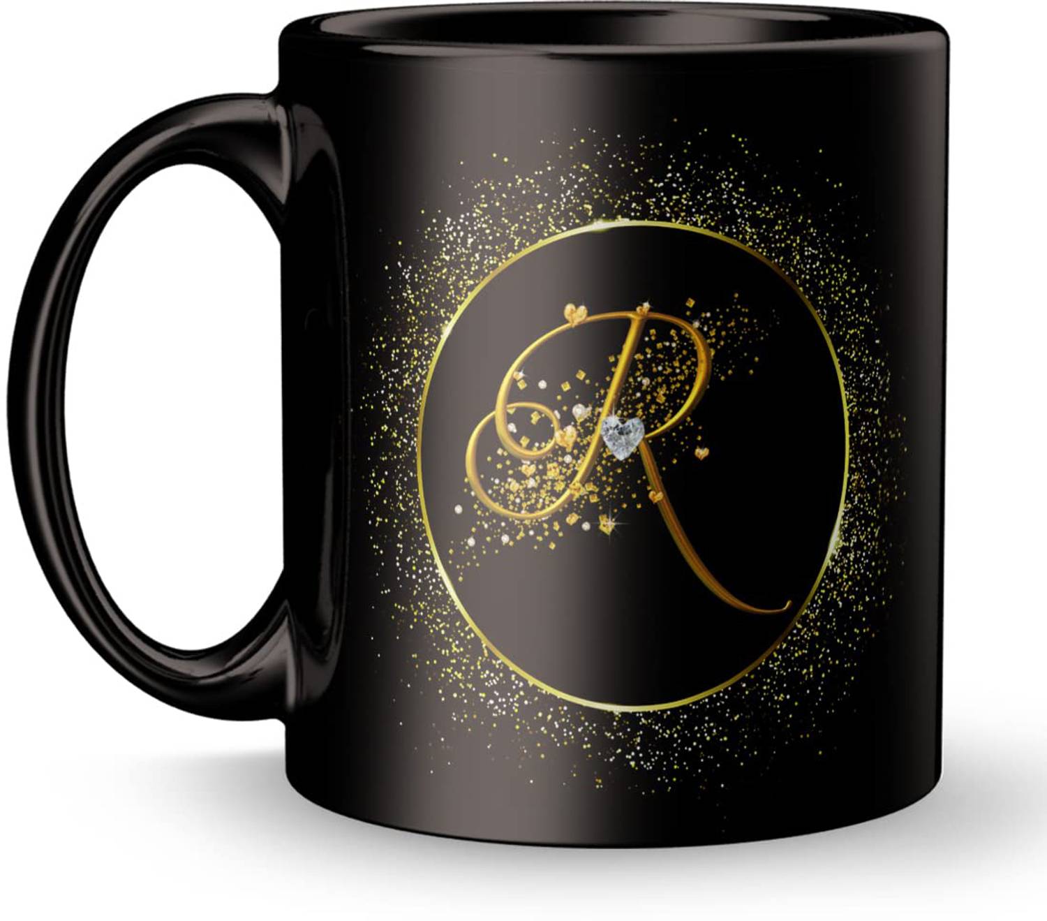 AMAR CREATION Golden Frame with R Alphabet Letter Printed Ceramic Gift for Love,Birthday Ceramic Coffee Mug
