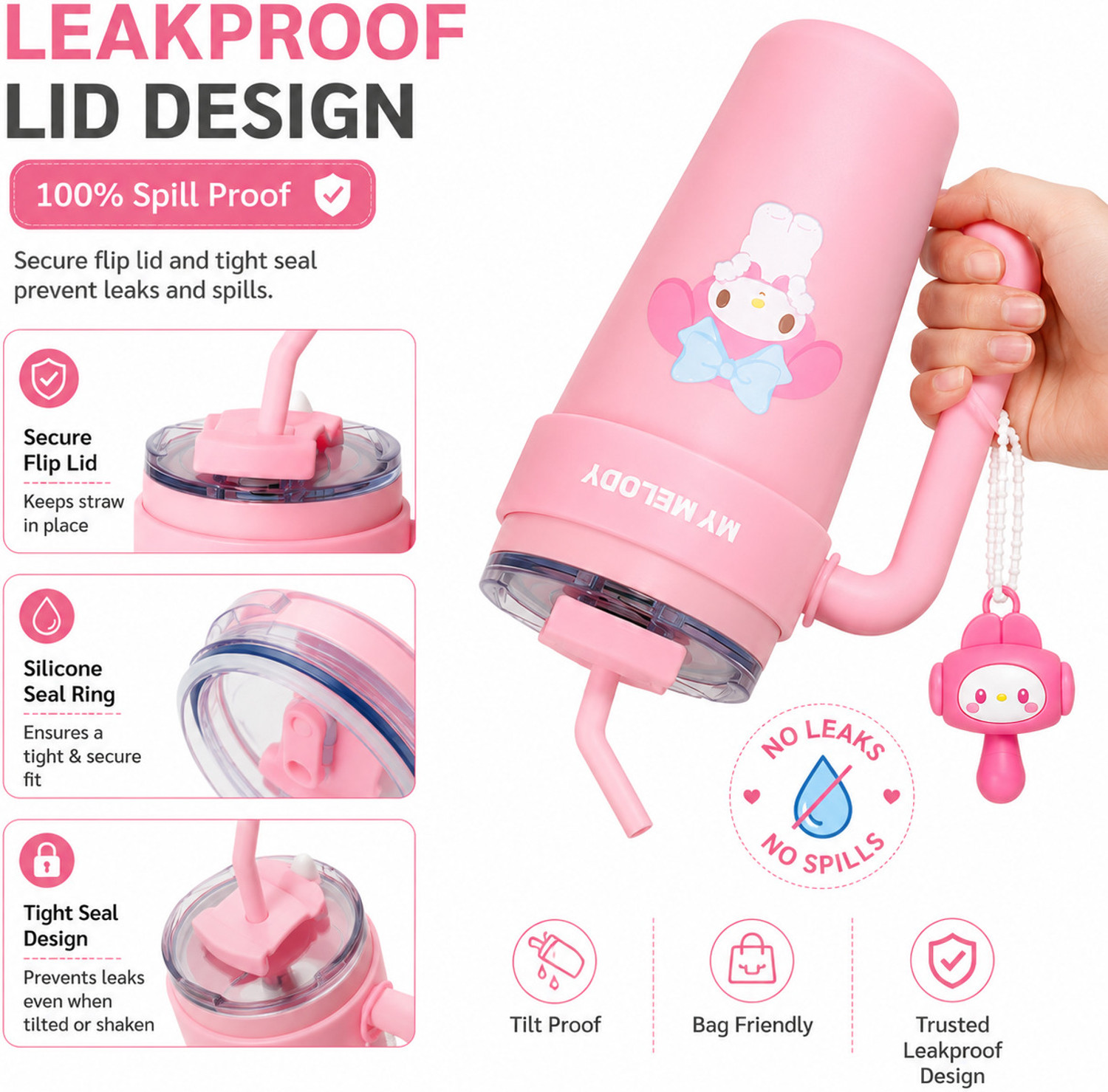 Image of cropito 30 Oz Insulated Tumbler with Handle, Straw & Cute Hanging Keychain Stainless Steel Tumbler