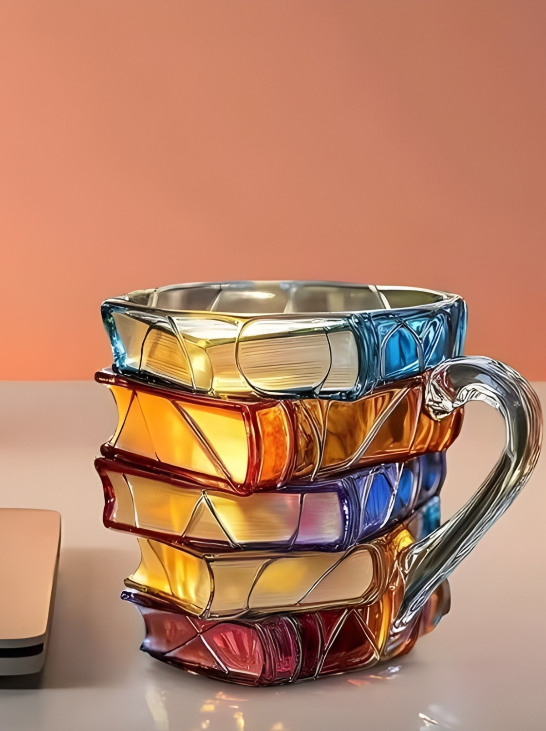 Image of Dancing Panda Handcrafted Colorful Book Stack Glass Translucent Literary Themed(Set of 1) Glass Coffee Mug (191 ml)