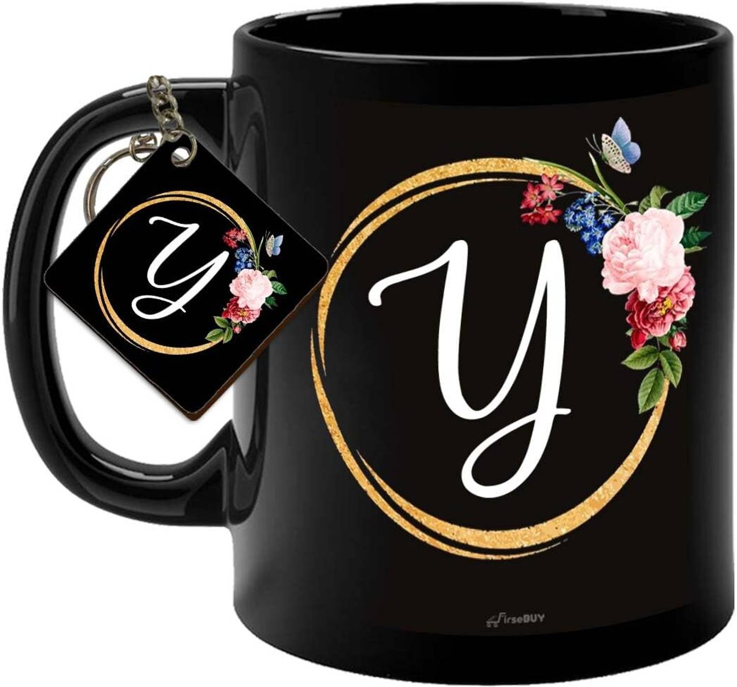 FirseBUY R Letters Coffee Cup and Keychain - Initial A-Z Alphabet