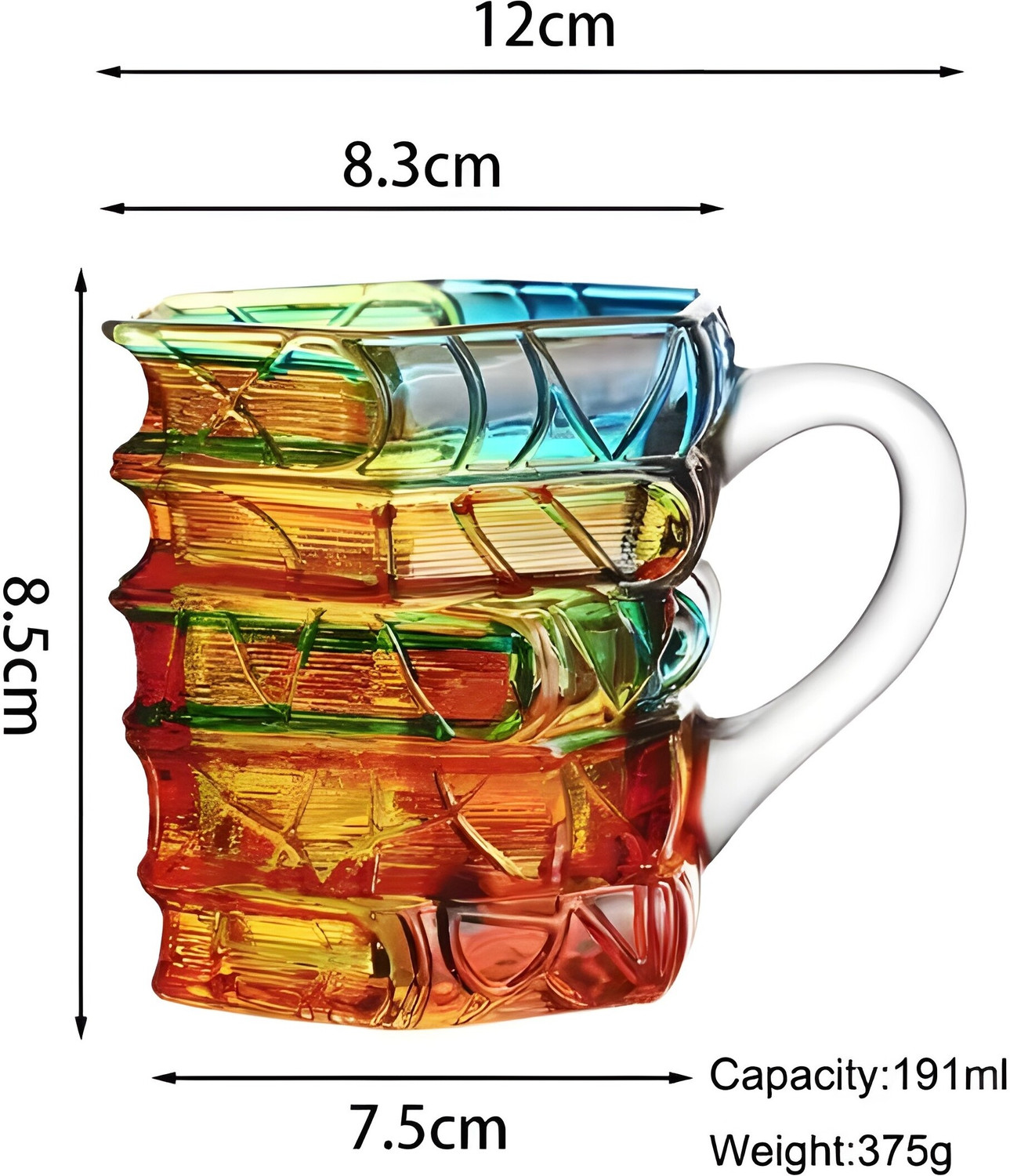 Image of Dancing Panda Handcrafted Colorful Book Stack Glass Translucent Literary Themed(Set of 1) Glass Coffee Mug (191 ml)