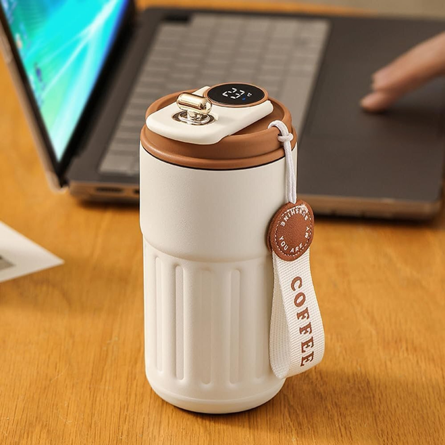 Image of U S ENTERPRISE Coffee with Digital Temperature Display Portable Travel Cup with Lid Stainless Steel Coffee Mug