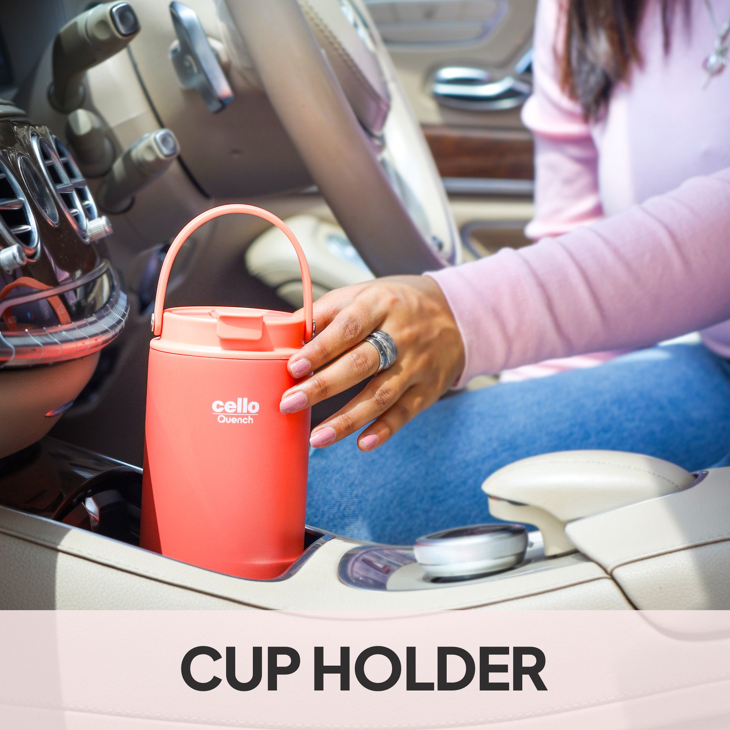Image of cello Quench Go 850 ISI Certified Double Wall Vacuum Insulated Tumbler with Lid, Peach Stainless Steel Tumbler
