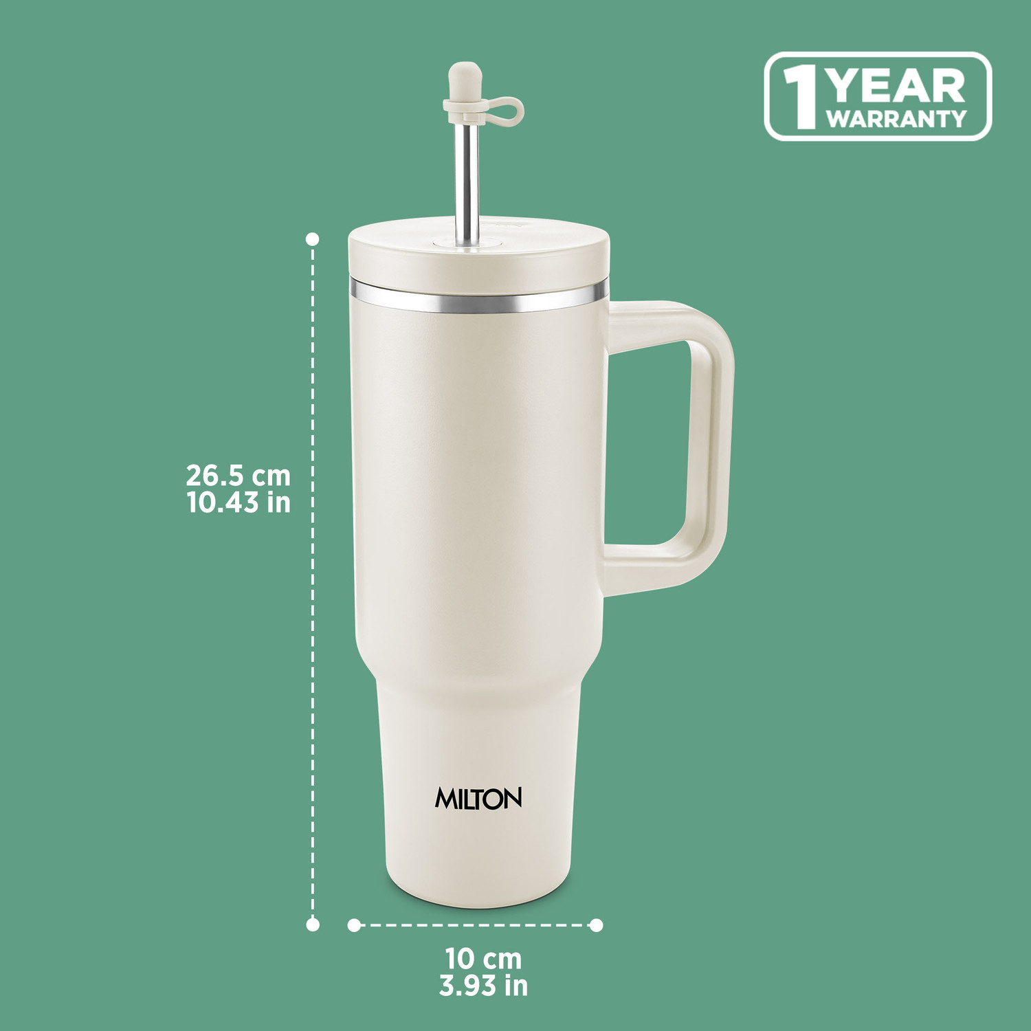 Image of MILTON My Tumbler 1200 Tumbler with Handle, Spillproof, Hot & Cold, Beige Stainless Steel Tumbler