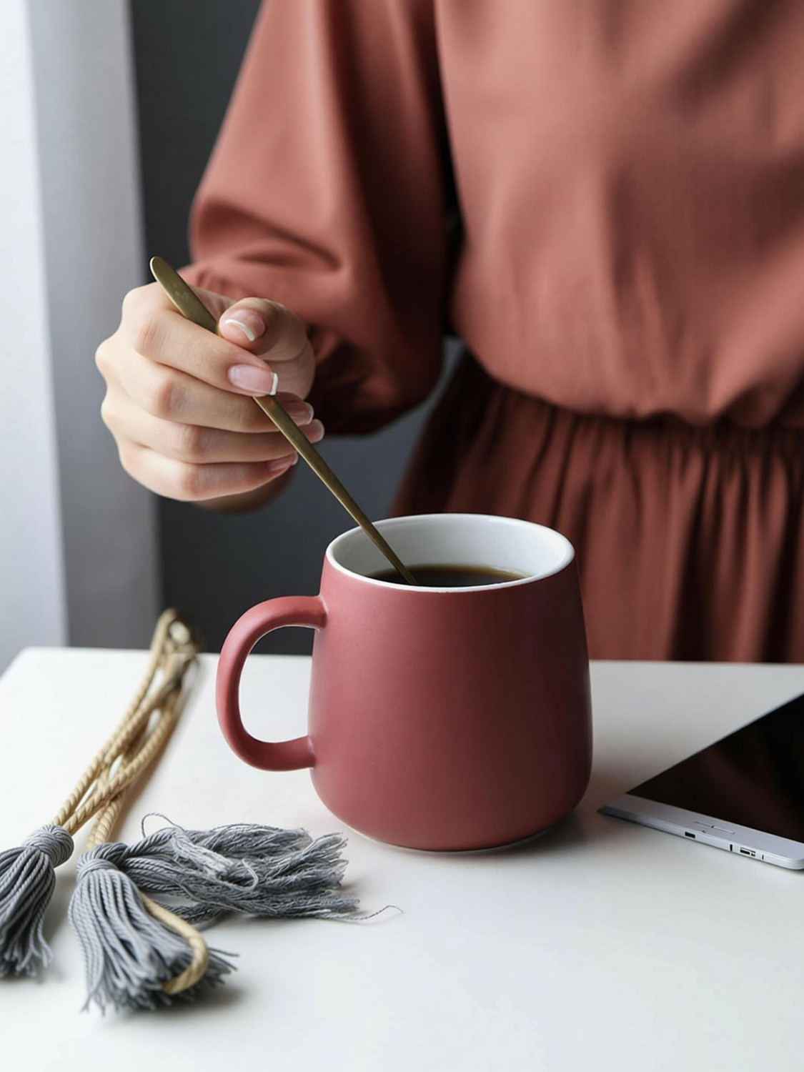 Image of Nestasia Matte Red Ceramic Coffee 350ml Microwave Safe for Latte, Cappuccino & Tea Ceramic Coffee Mug