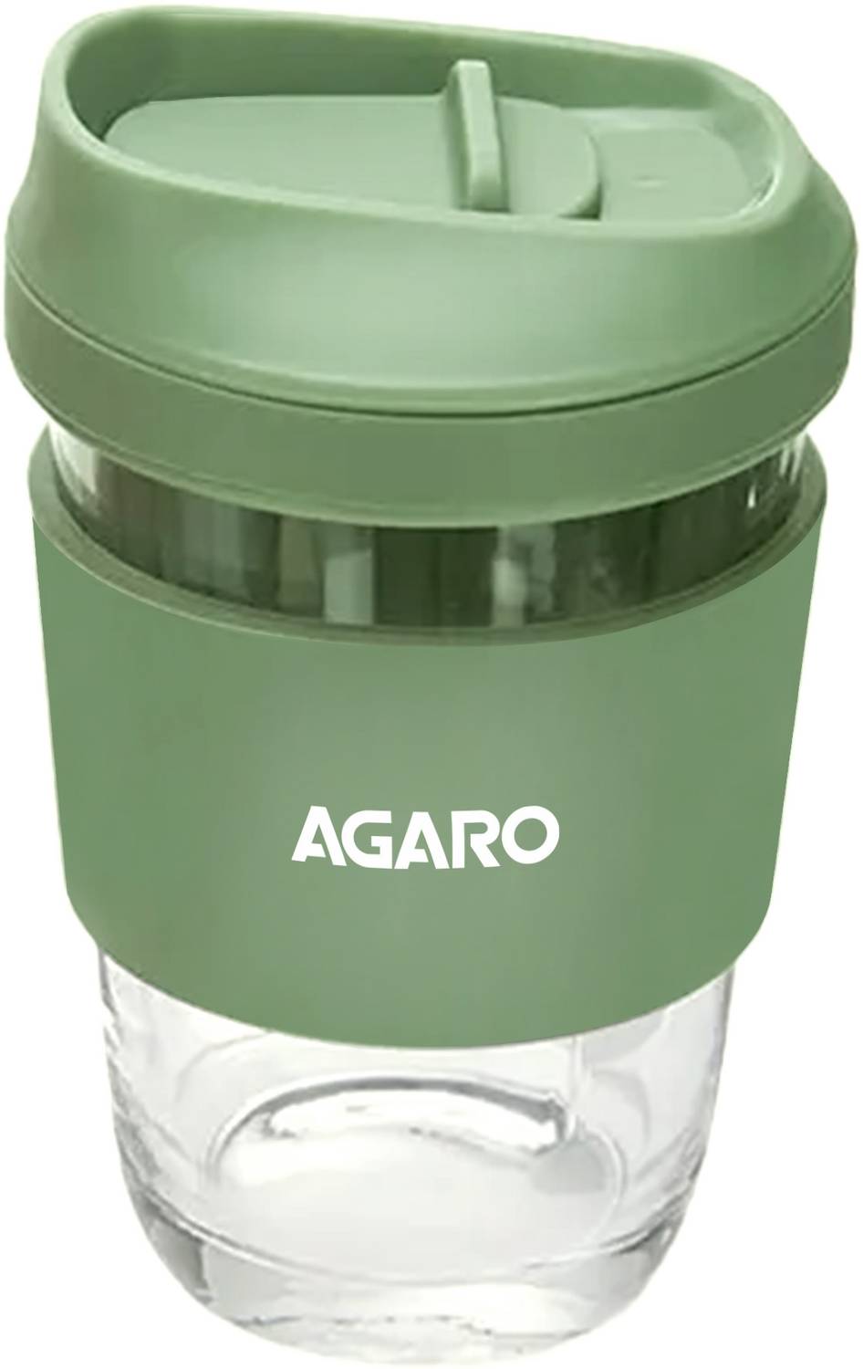 AGARO Imperial Travel Glass Coffee with Locking Sipper Lid and Silicone Sleeve Glass Coffee Mug