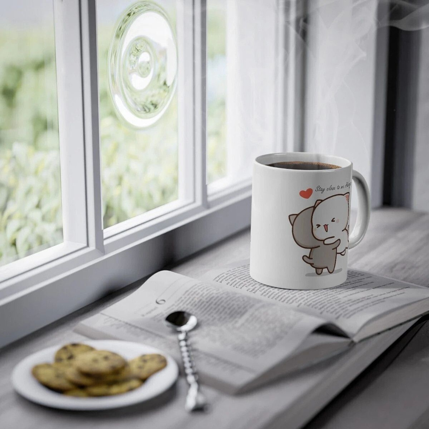 Image of FlashTale Goma & Peach Stay Close to me Always printed gift for couple white Ceramic Coffee Mug