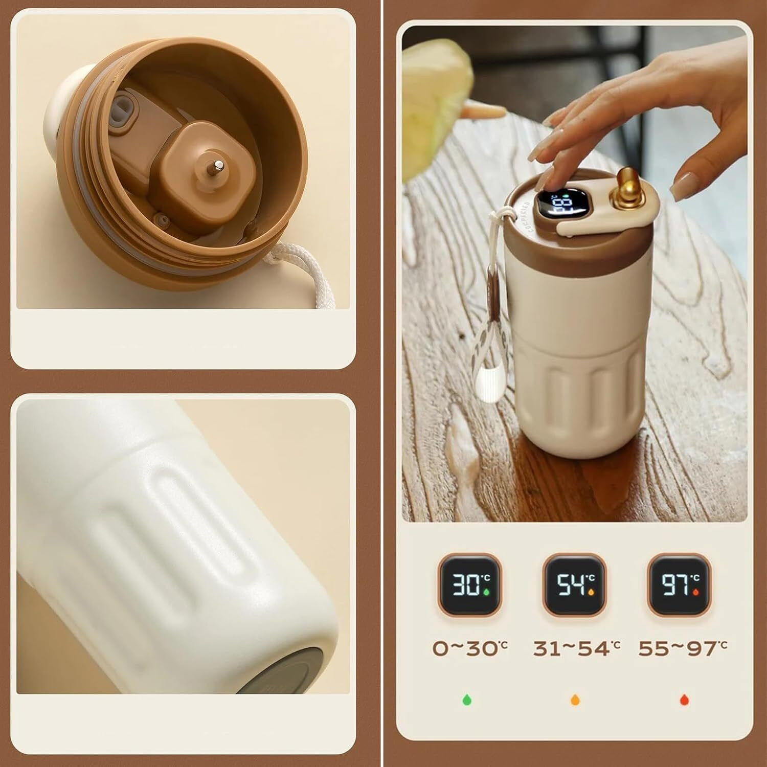 Image of Dharmhit Coffee Cup Digital Display, Thermos Flasks 316 Stainless Steel Travel Plastic, Stainless Steel Coffee Mug