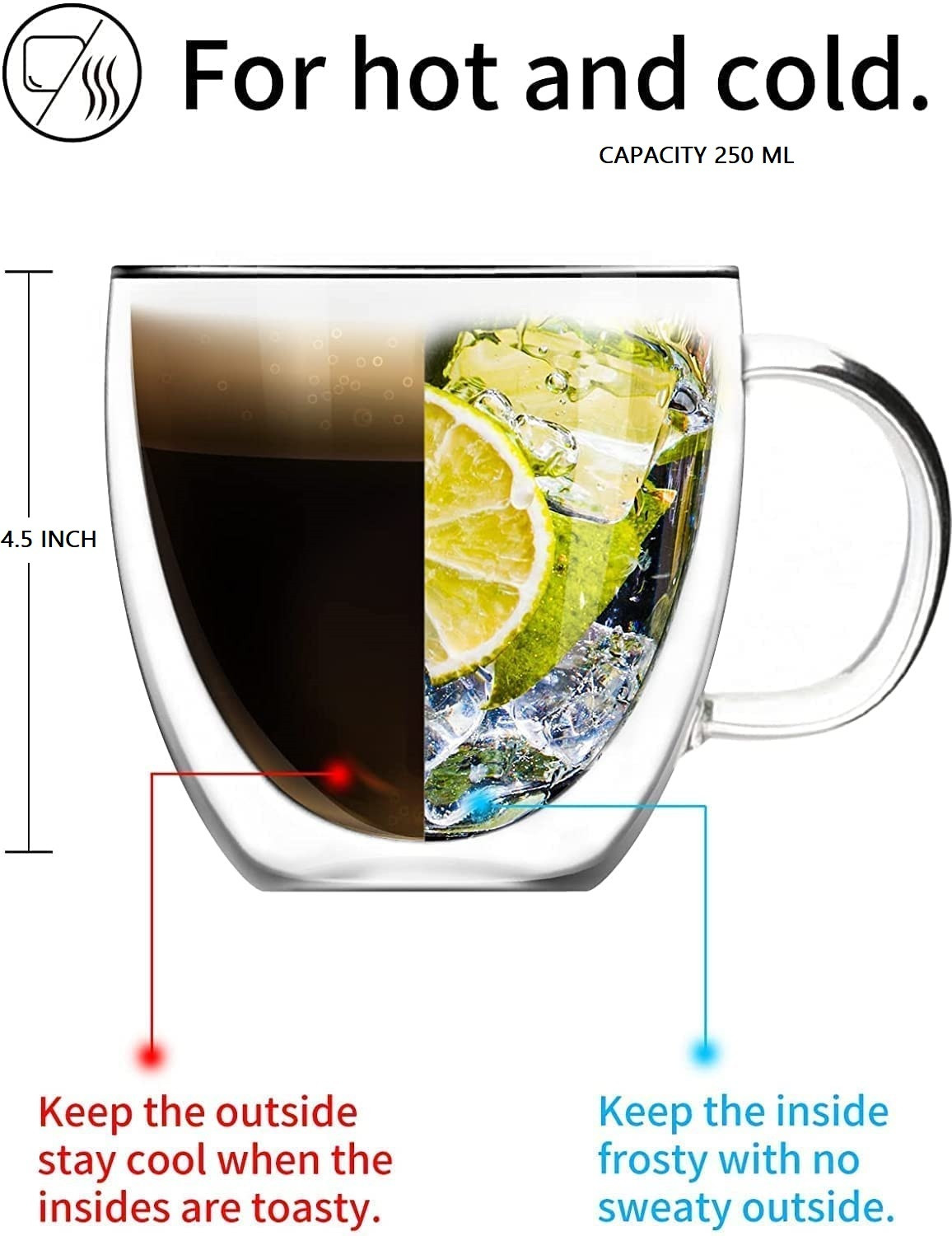 Image of IndusBay Double Walled Insulated microwave Safe Boroslicate Glass Cups for Tea, Coffee Glass Coffee Mug