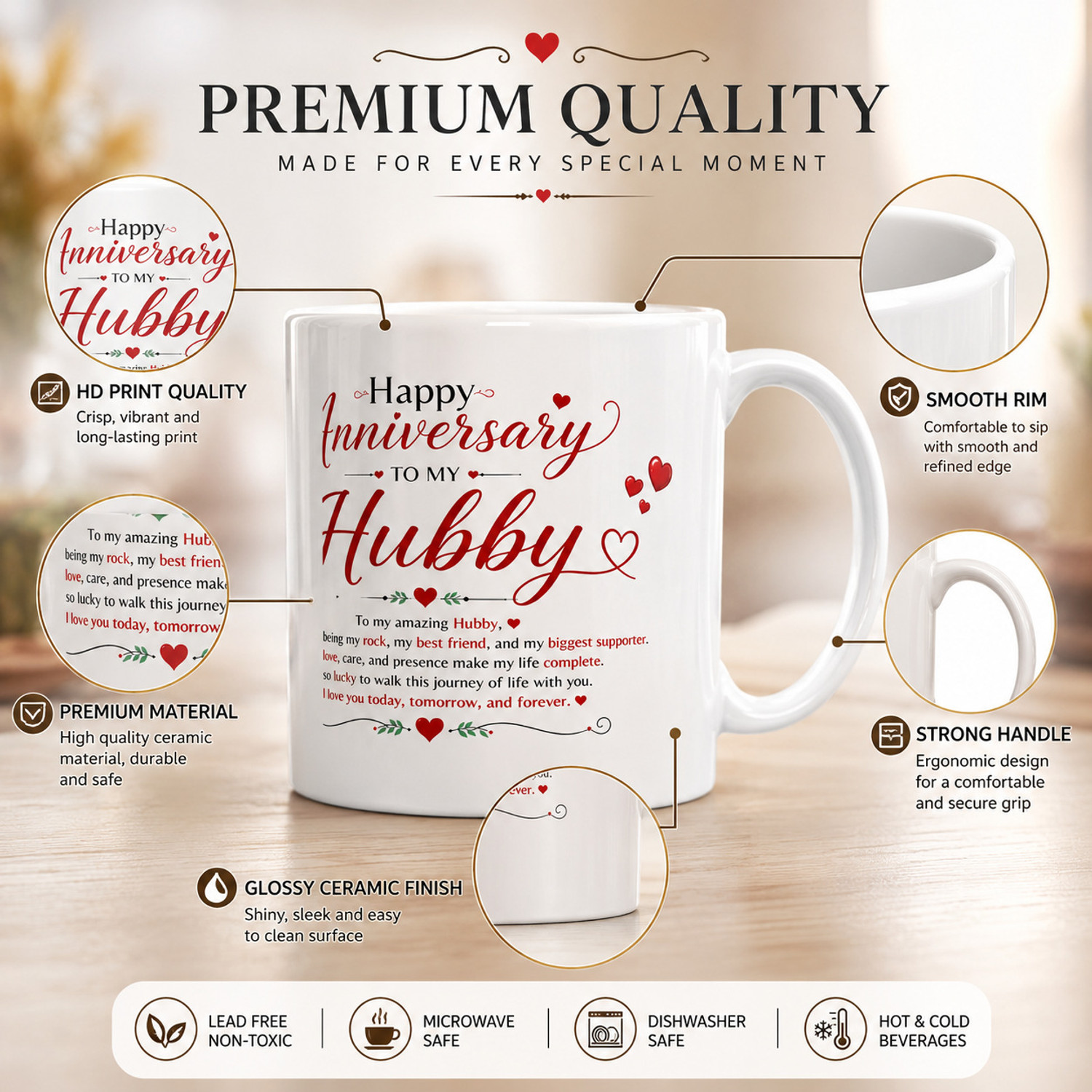 Image of Zivontra Happy Anniversary Hubby | Anniversary Gift for Husband Ceramic Coffee Mug