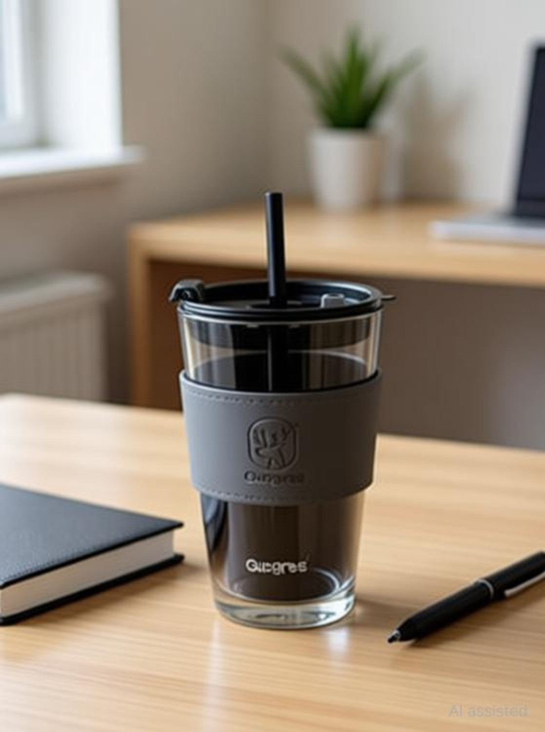 Image of QPBM Reusable Glass Travel Sipper Tumbler with Straw & Lid Juice Tea Glass Coffee Glass Coffee Mug
