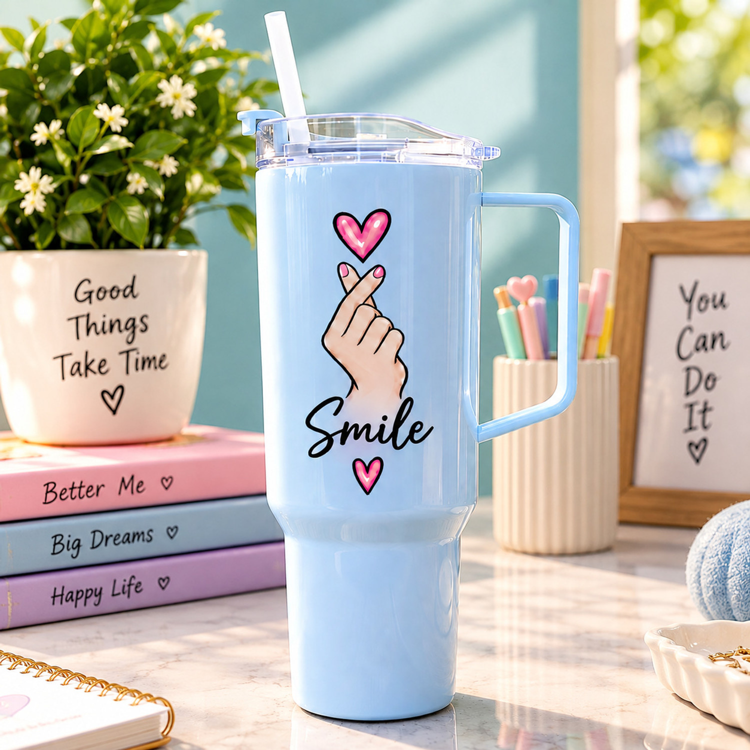 Image of TOONY 1800 ml BPA-Free Smile Plastic Tumbler with Straw, Lid & Handle Plastic Tumbler (1800 ml)