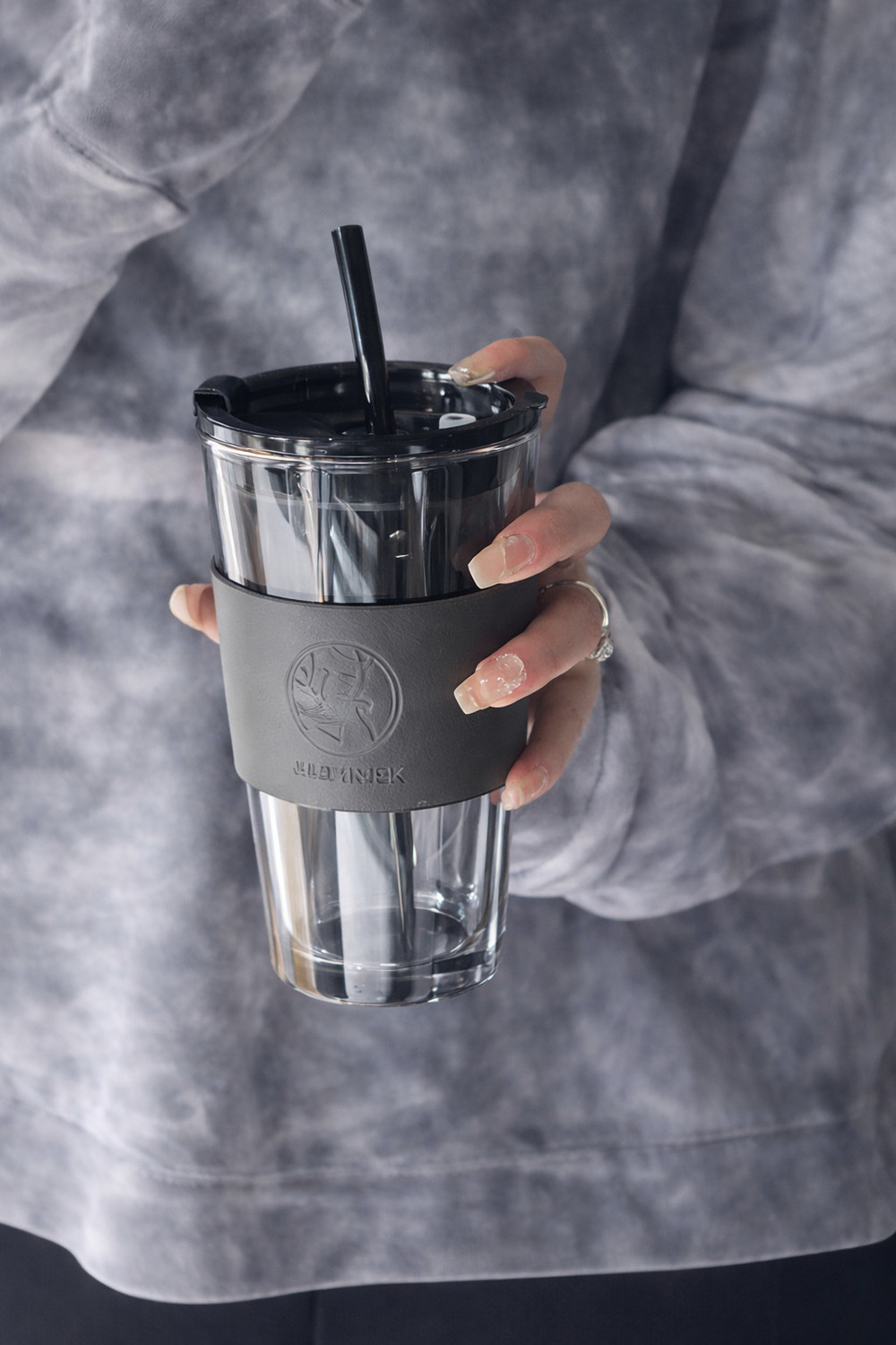 Image of Wallsenterprise Glass Coffee Cup with Straw & Sleeve | Cold Coffee Glass Tumbler Glass Coffee Mug