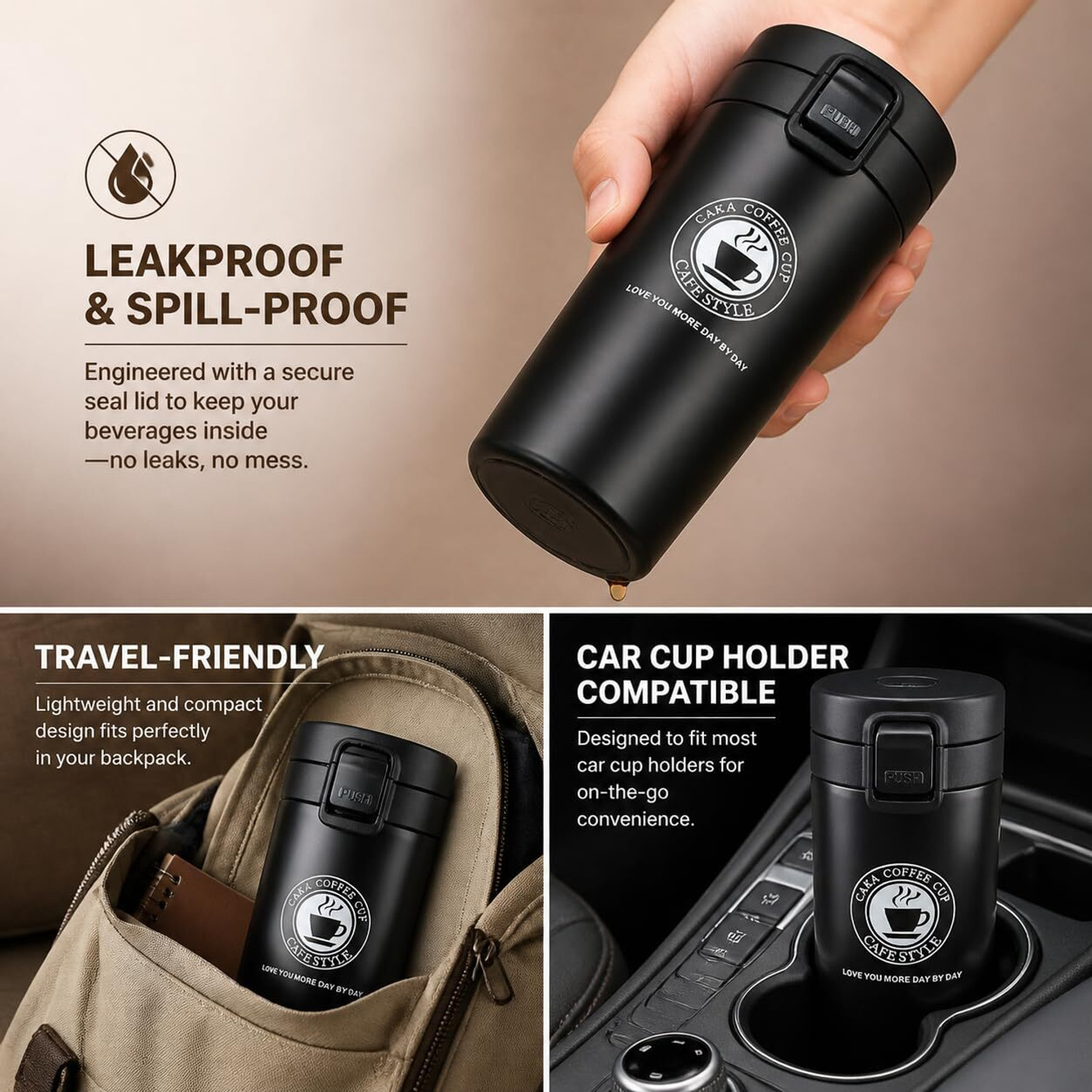 Image of RIYAHUB Stainless Steel Travel Coffee Leakproof Vacuum Insulated Cup Stainless Steel Coffee Mug