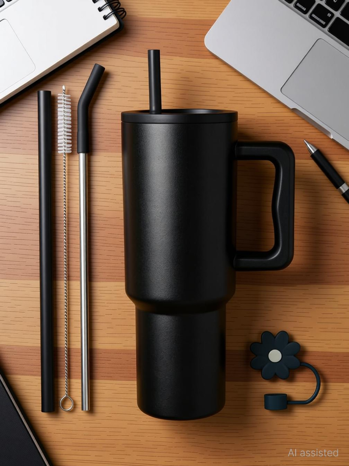 Image of flea 40oz Sipper With Handle And Straw With Lid, Double Wall Insulated Vacuum Sealed Stainless Steel Tumbler